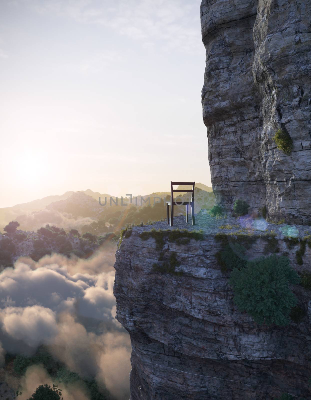 aerial view mountains with rock and chair concept photo by denisgo