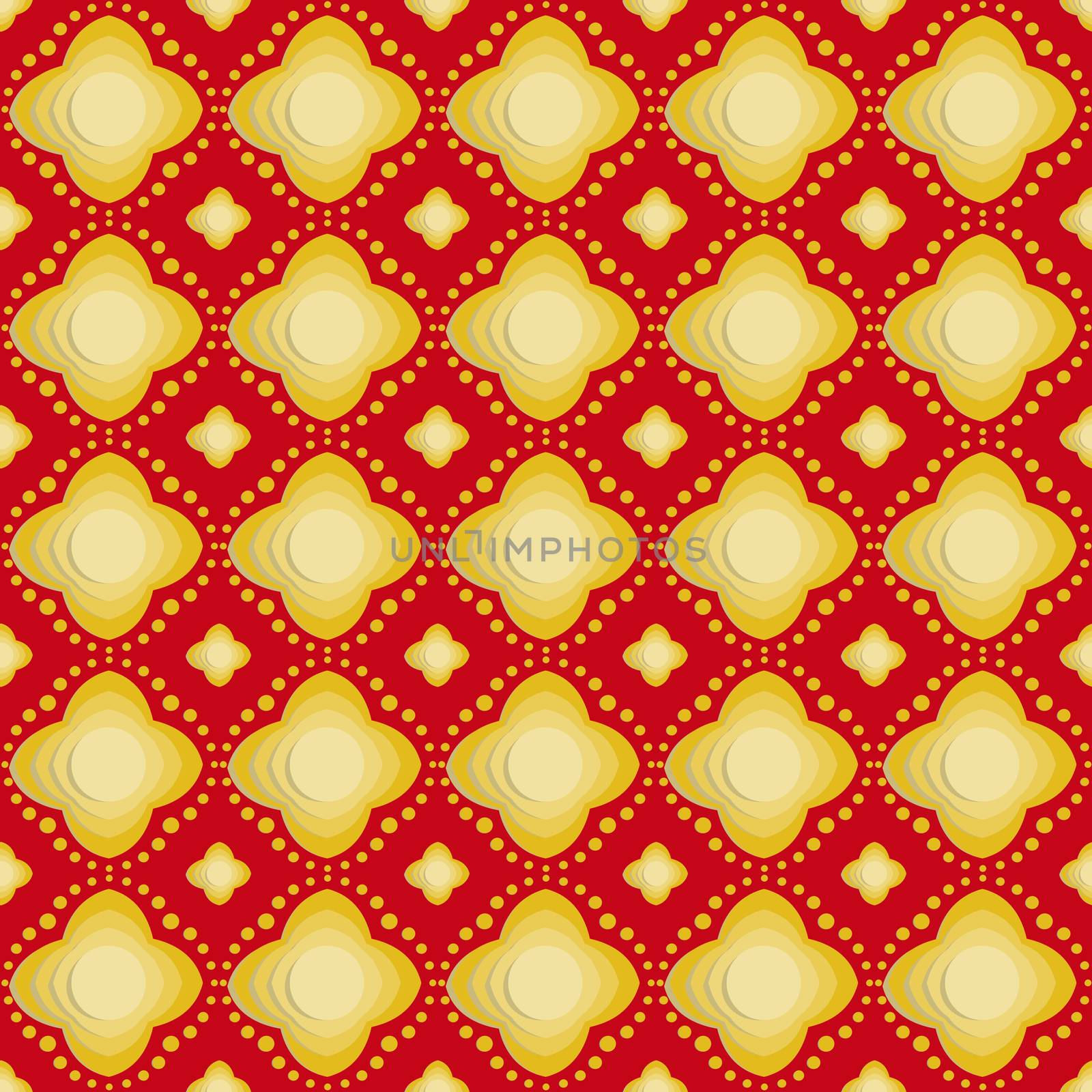 Gold flower on red background seamless patterns by eaglesky