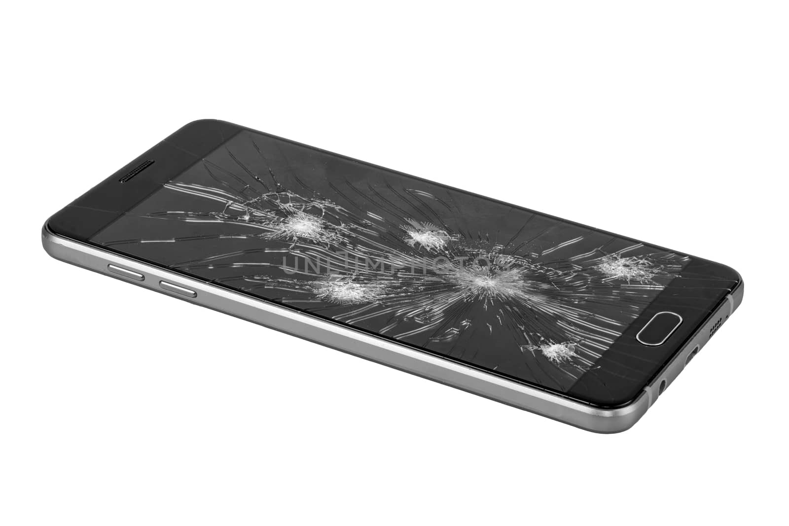 Smartphone with broken screen on a white background by neryx