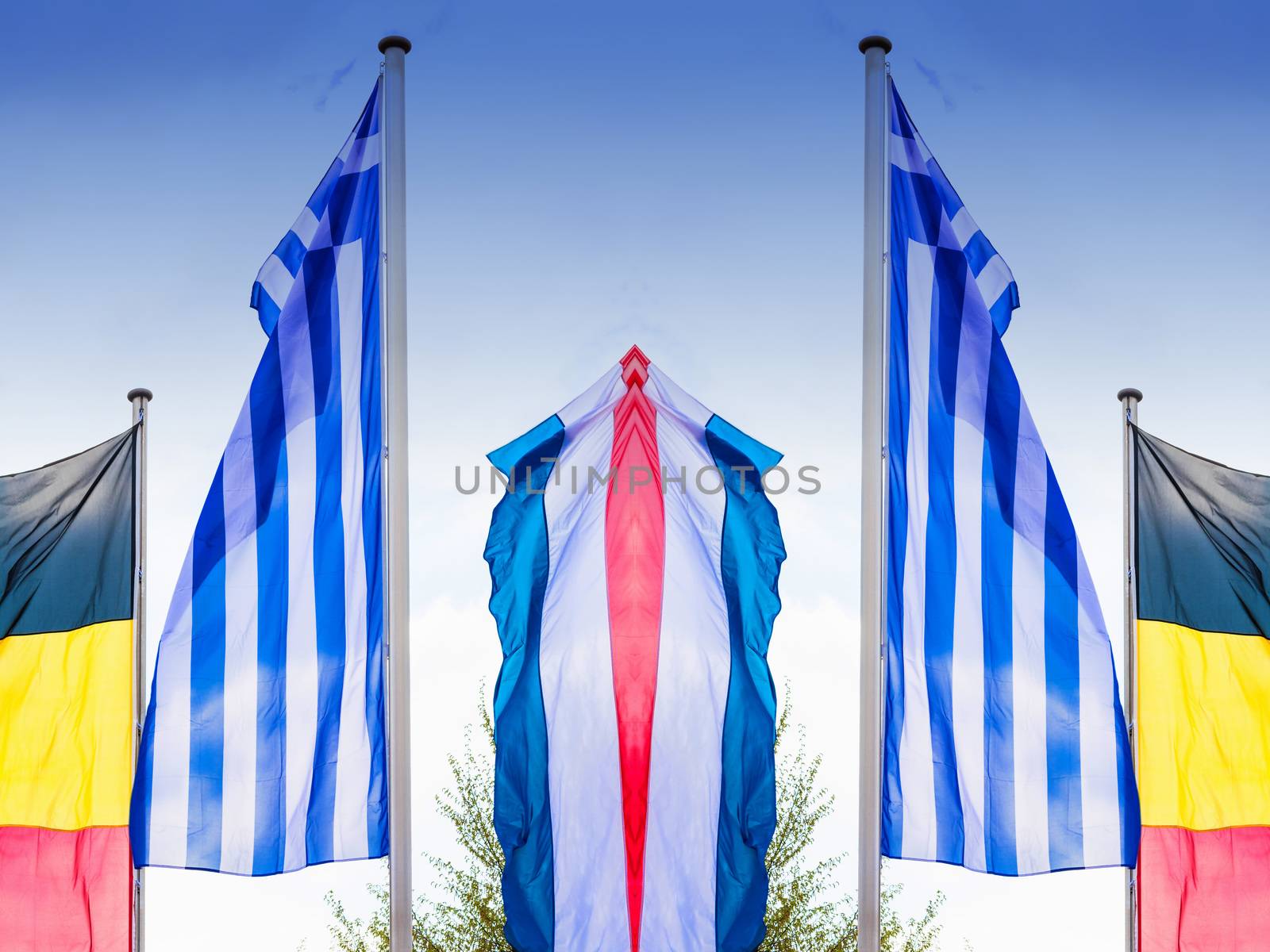 National flag of the Netherlands, Holland in high format with motion blur in the background.