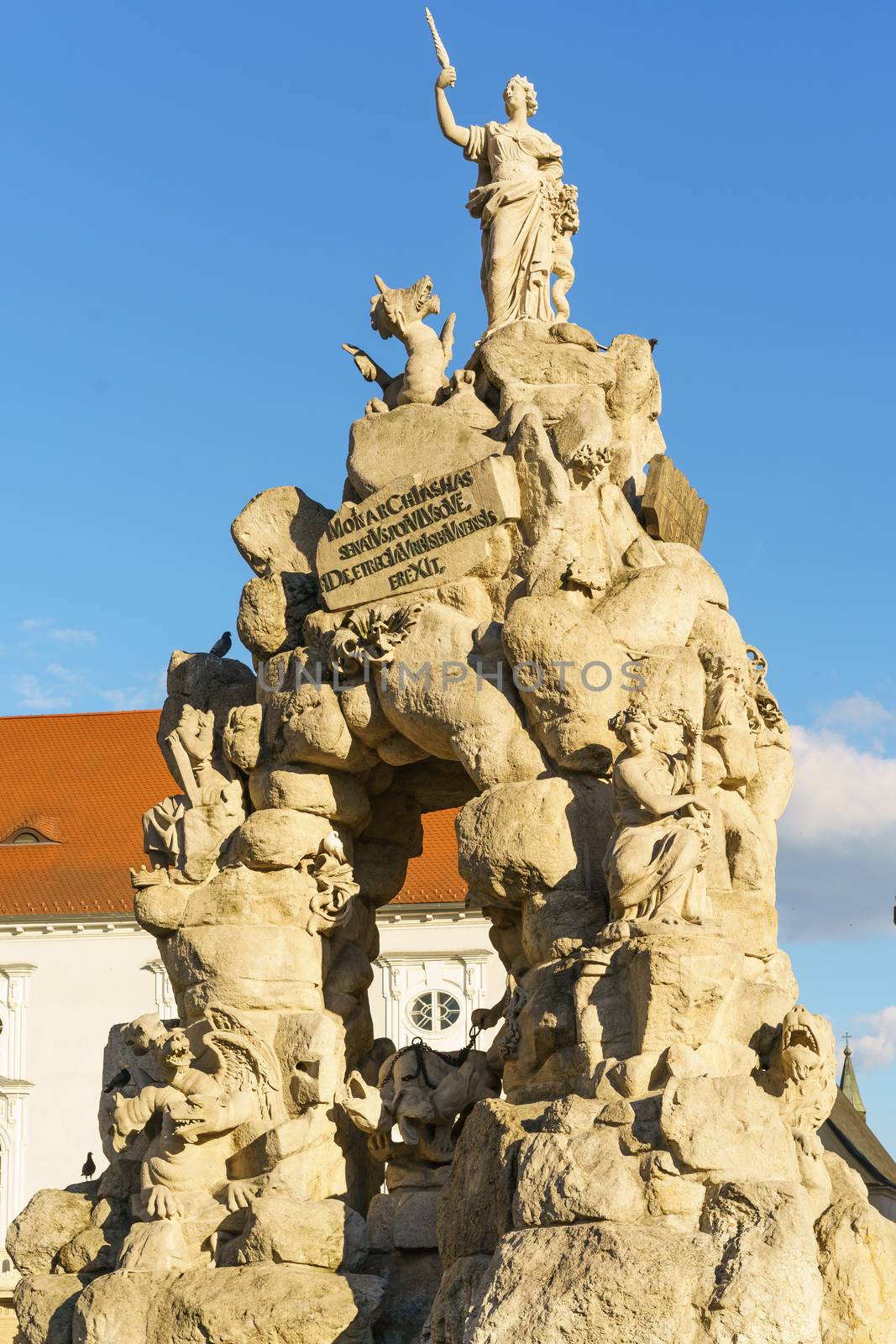 View of historical statue in Zelny trh square, city Brno czech republic .