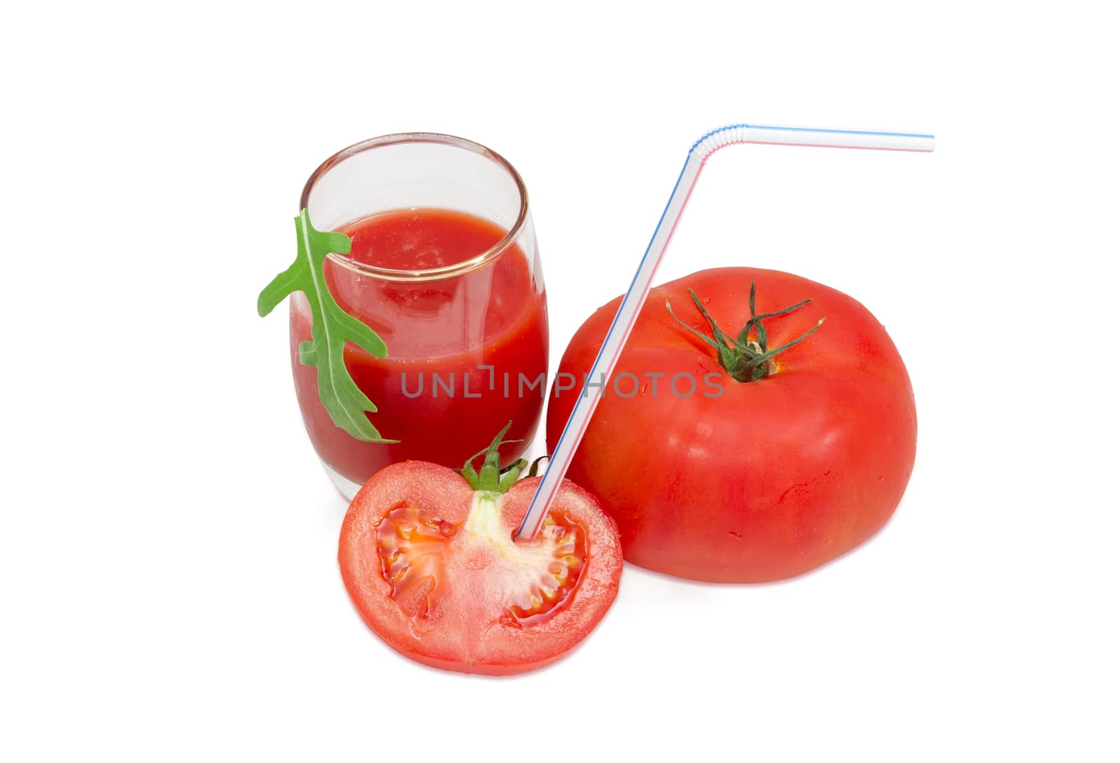 Tomatoes with drinking straws and tomato juice by anmbph