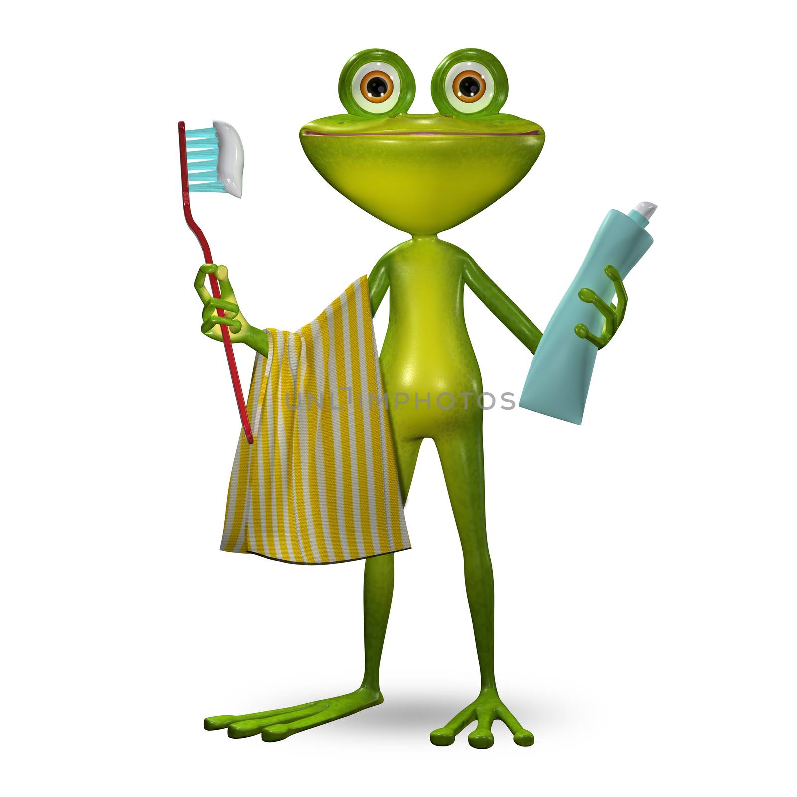 3d Illustration Frog with Toothpaste Cleans Teeth