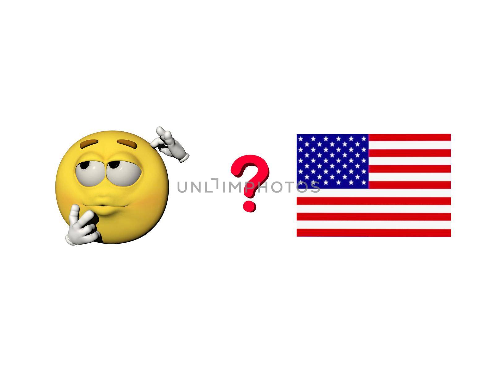 emoticon questioning the usa - 3d render by mariephotos