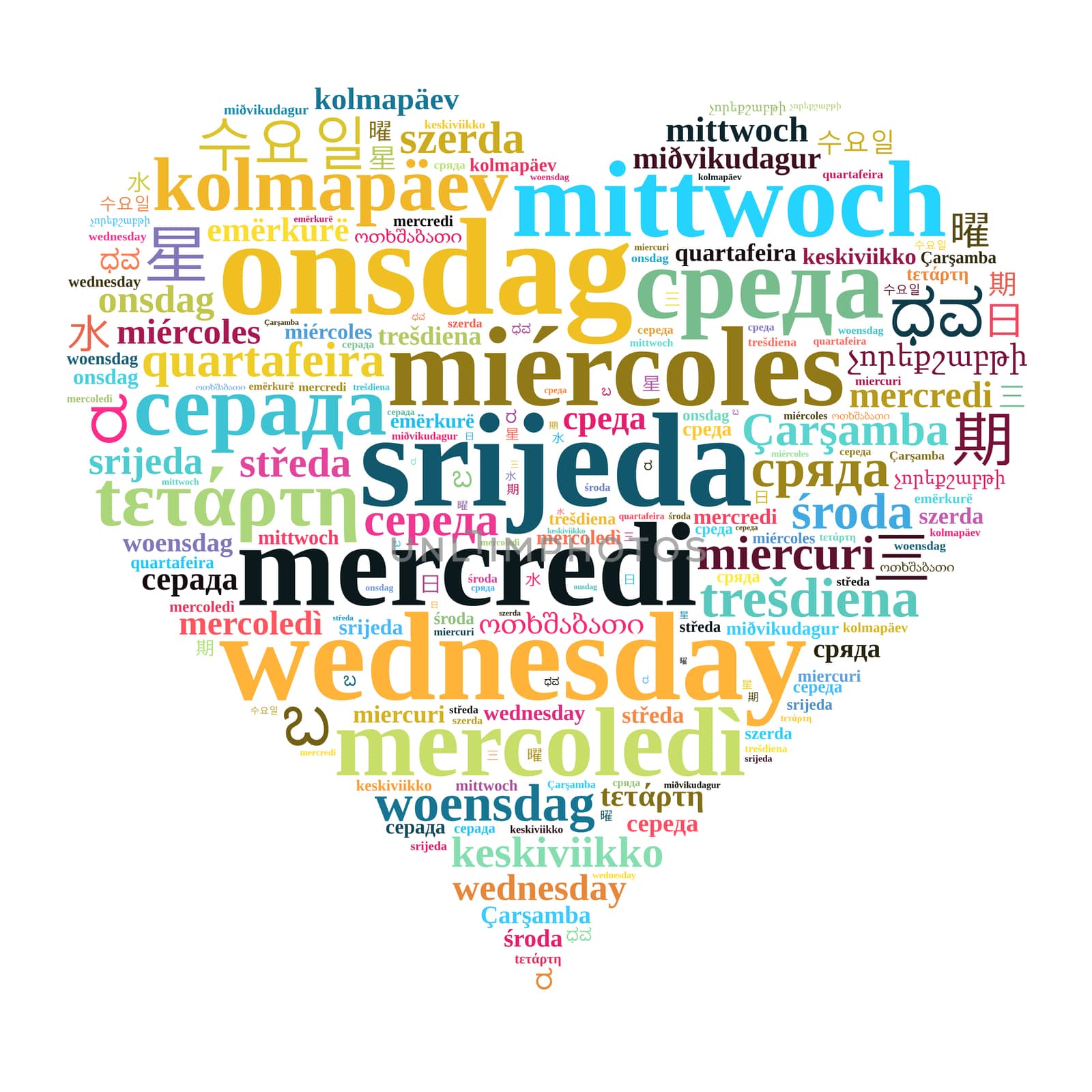 Word Wednesday in different languages word cloud concept