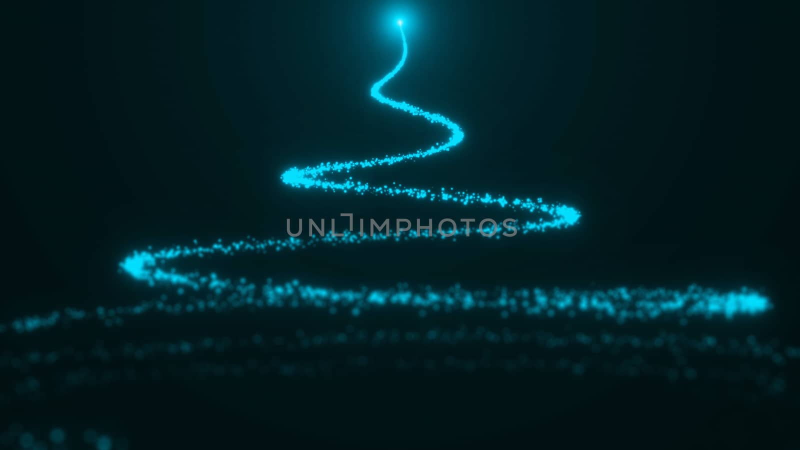 A Christmas tree made up of particles. Digital background with flare. 3d render