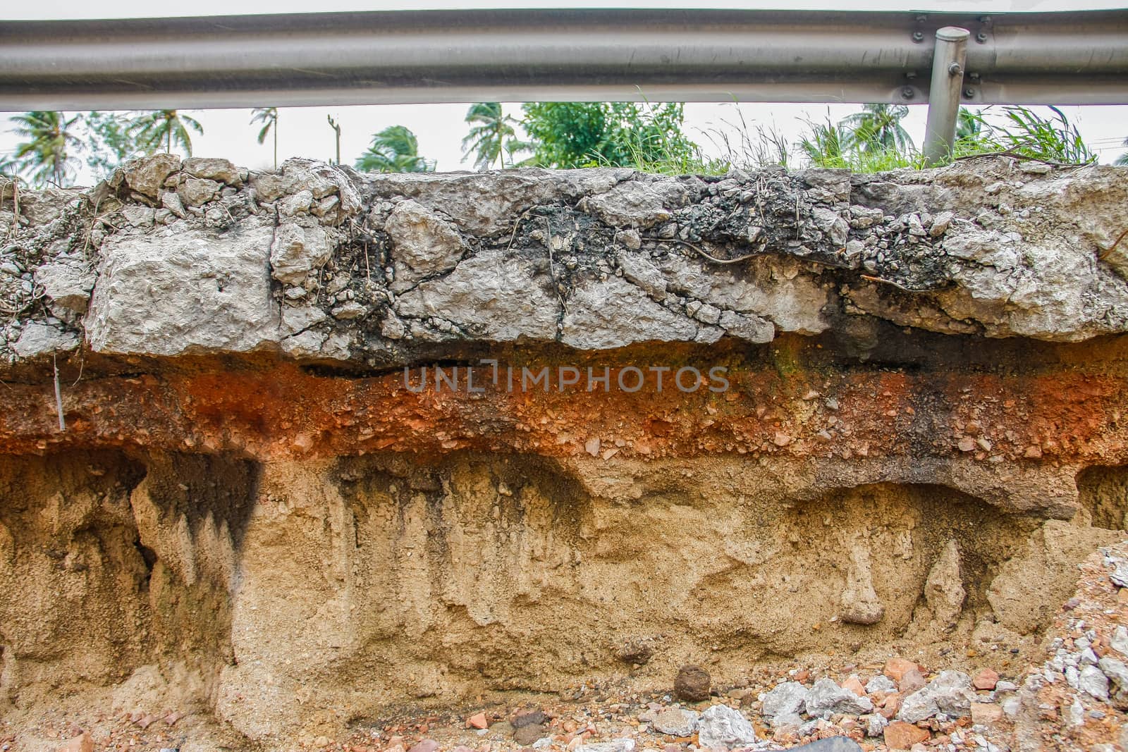 Cracked Concrete road with scour trace