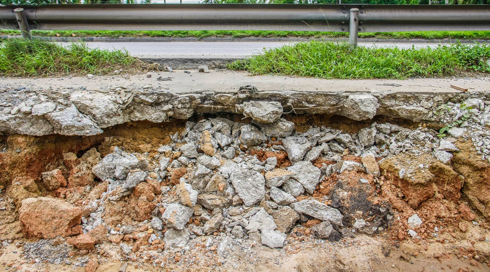 Cracked Concrete road with scour trace