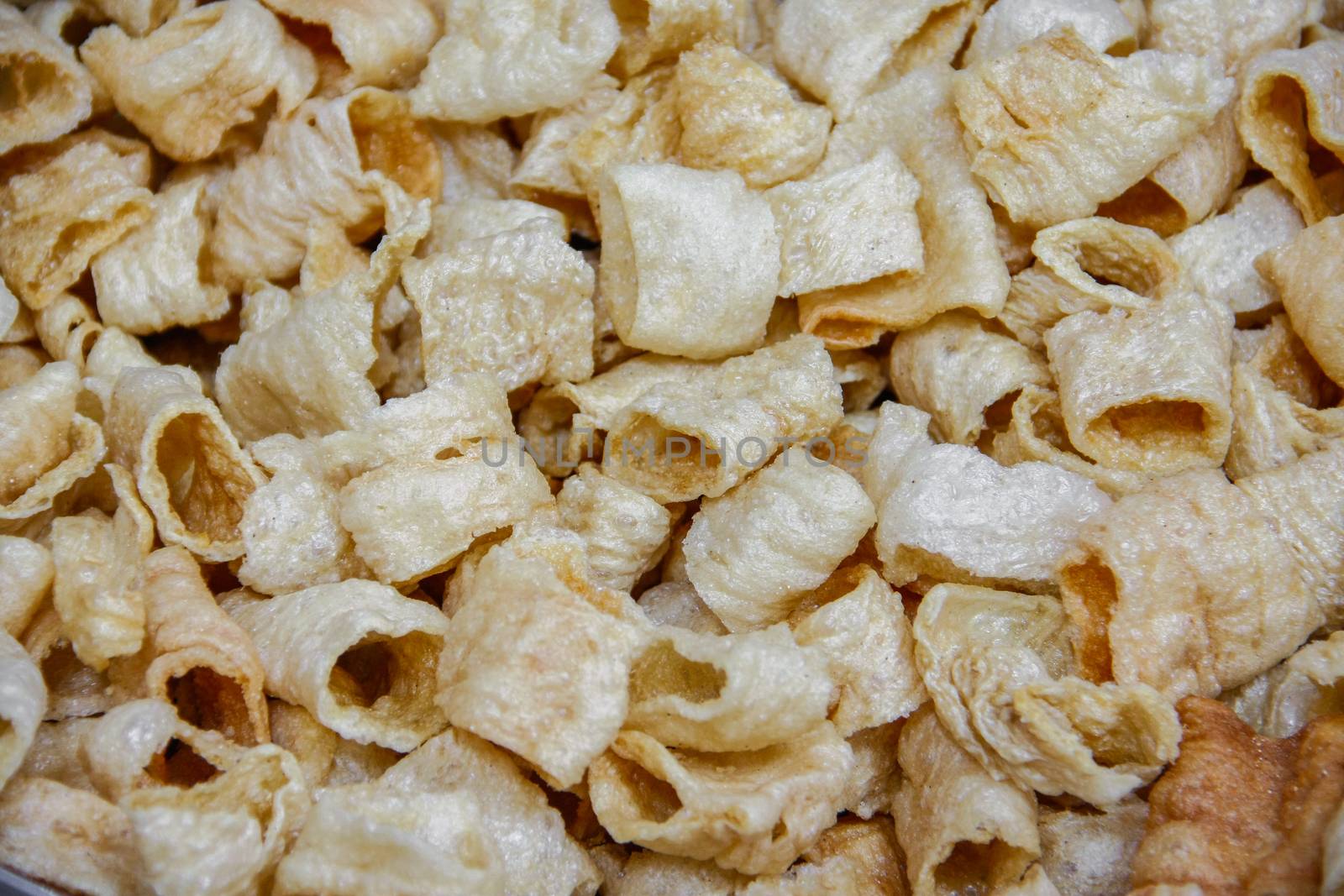 Pork rinds, deep fried pork skin, style vegetable, Thailand