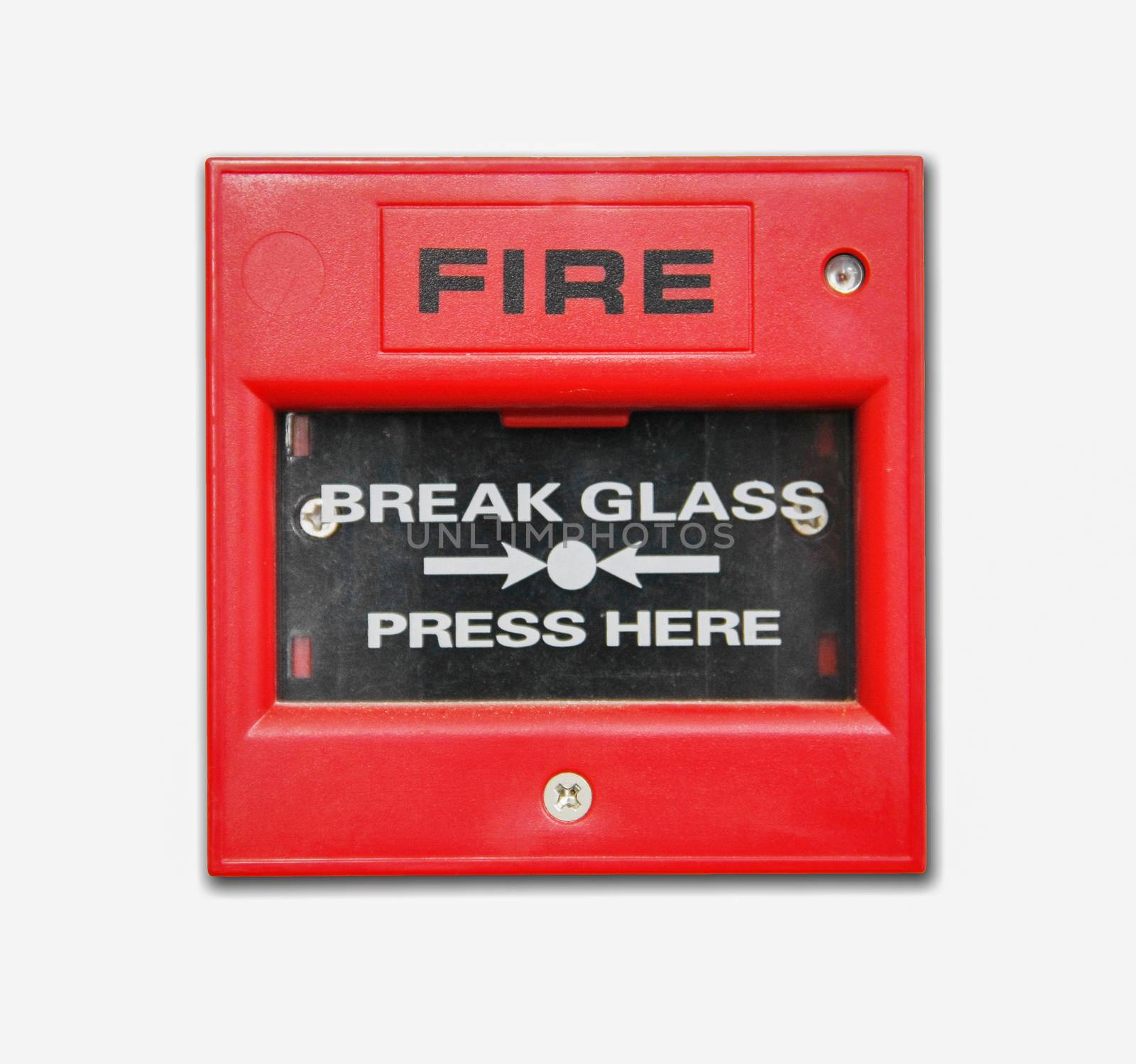 isolate red fire alarm box on white background