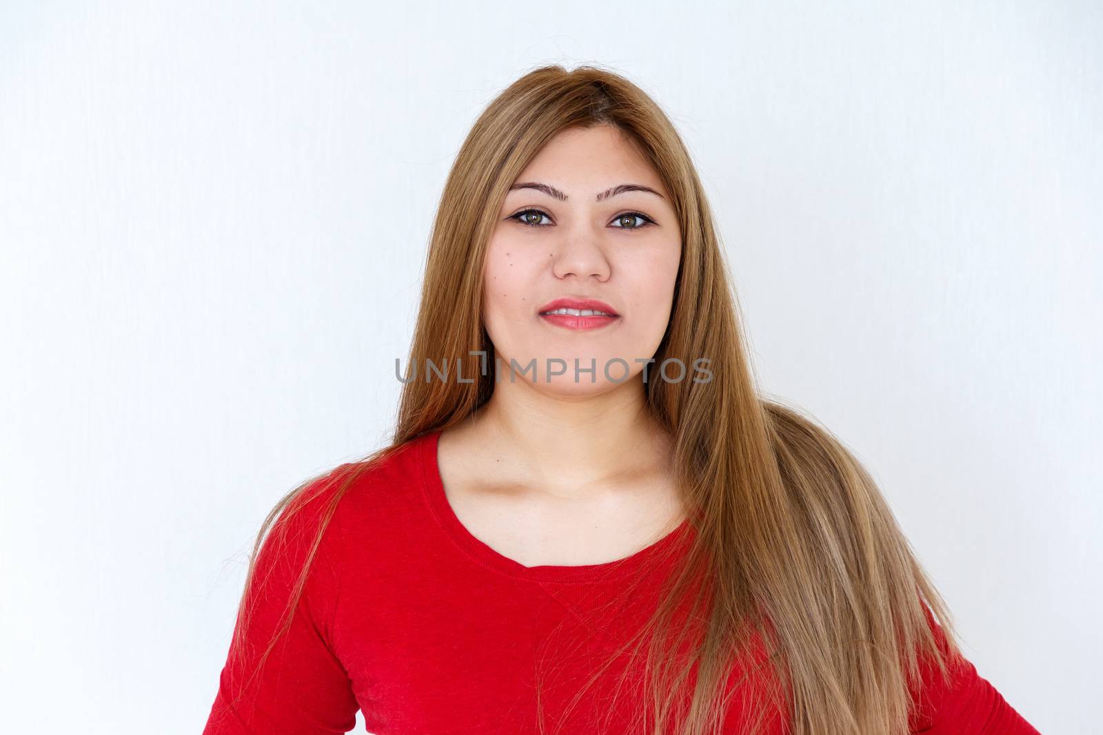 Horizontal portrait of Attractive young girl with long brown healthy straight hair