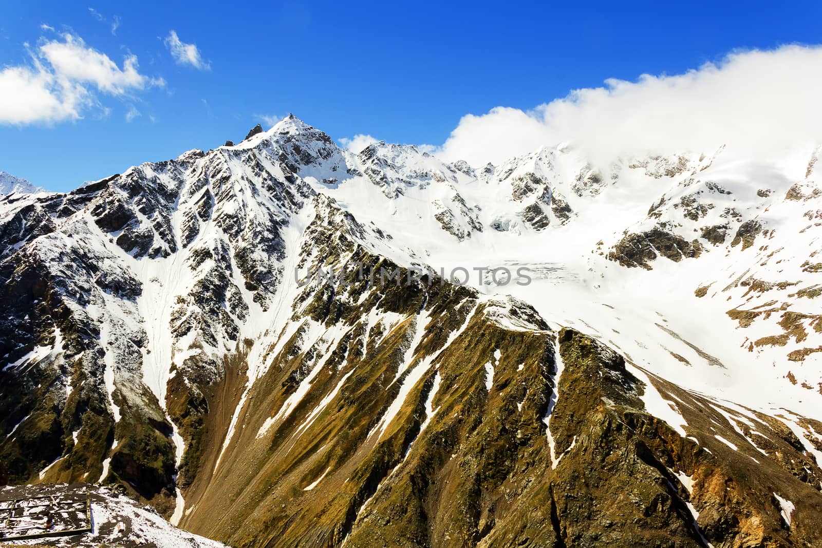 Winter landscape of mountains Caucasus region in Russia