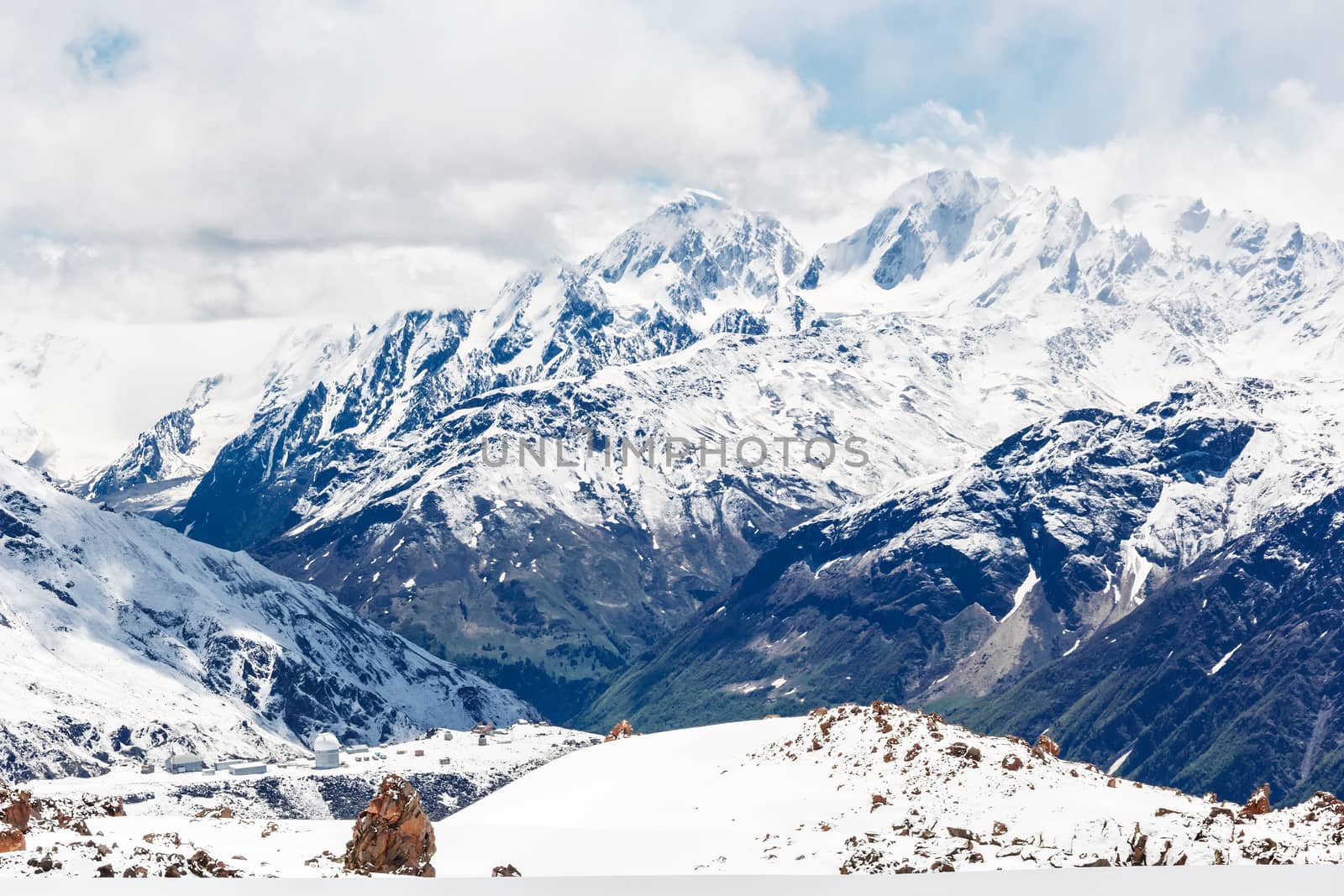 Winter landscape of mountains Caucasus region in Russia