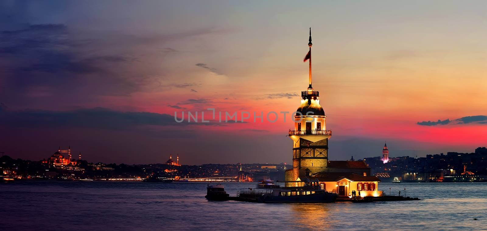 Maiden Tower in Istanbul in the evening, Turkey