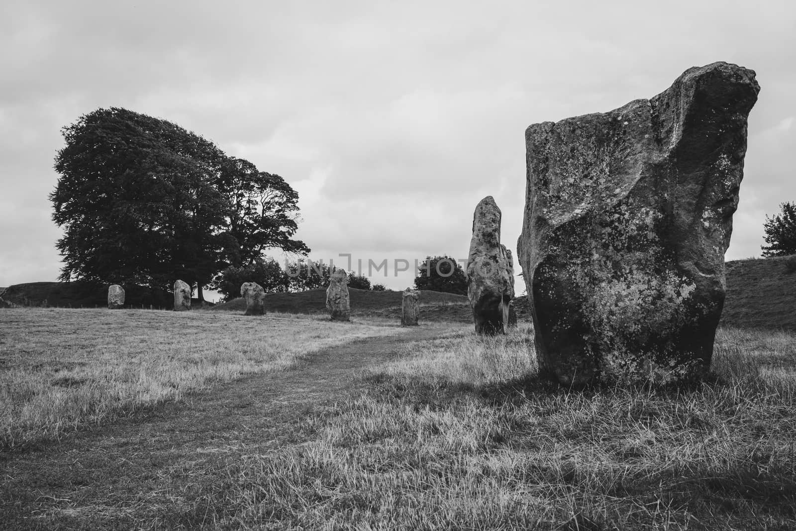 landscape image of ancient stones in Avebury, UK, Wiltshire