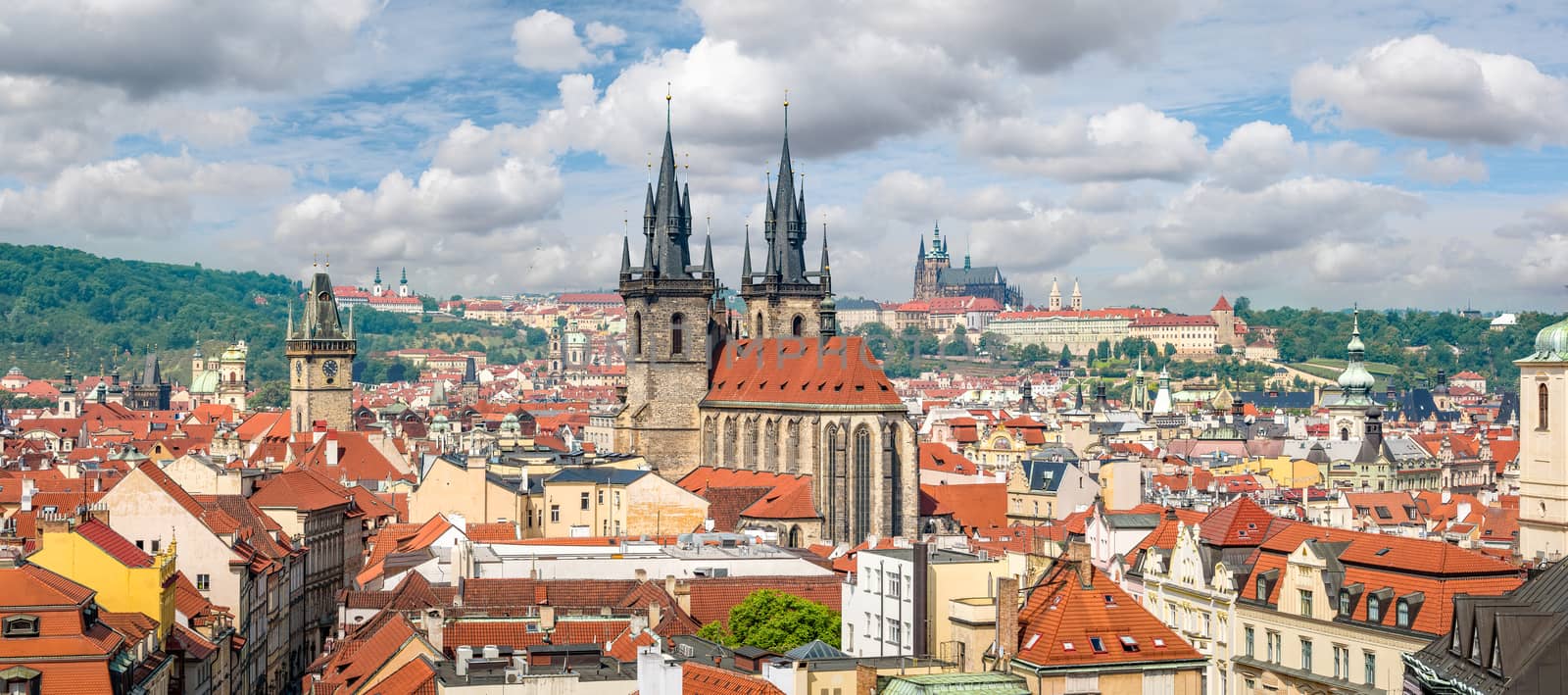 Aerial panoramic view of Prague old town by Valegorov