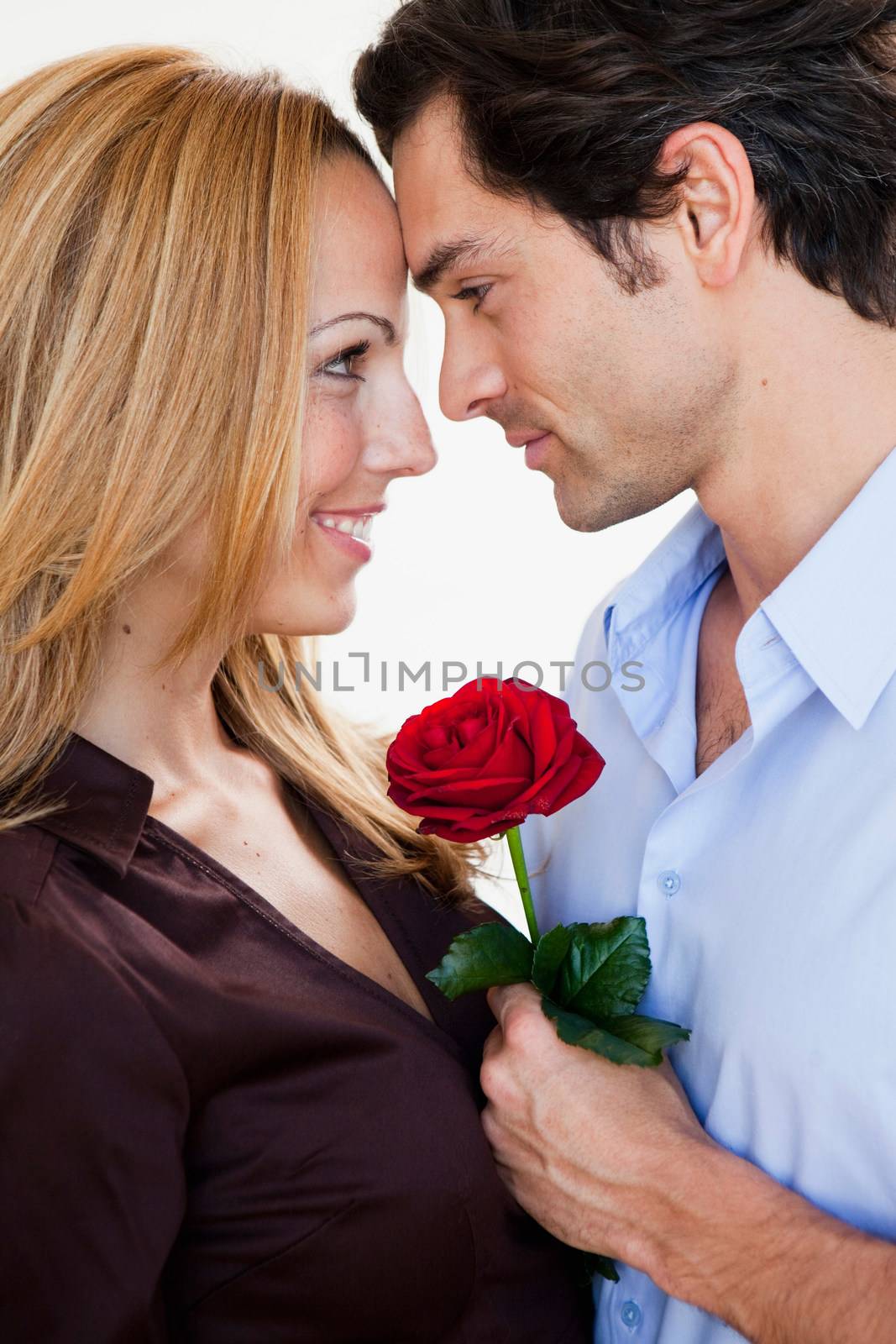 young romantic couple with rose