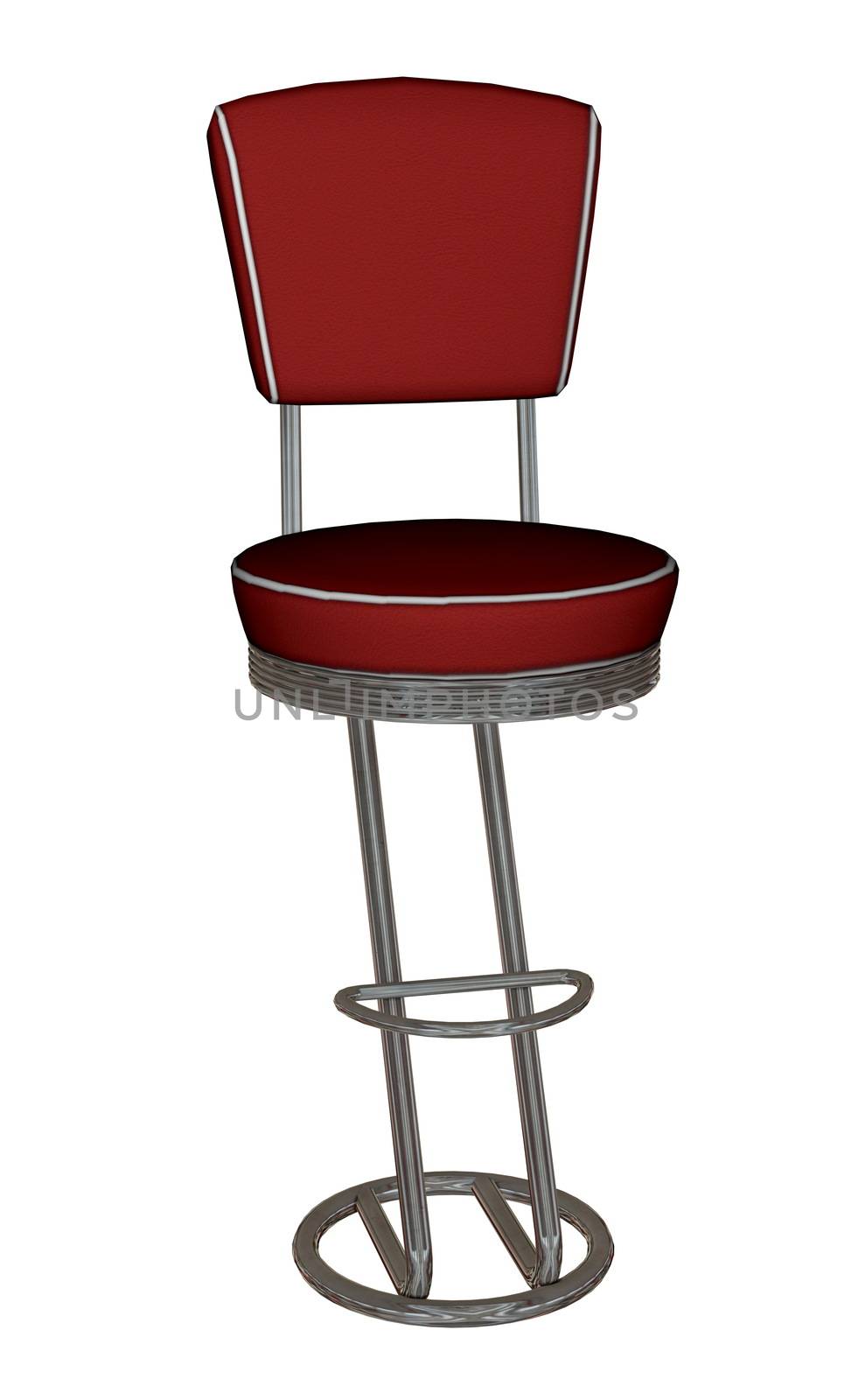 Red leather and chrome bar stool isolated on white background - 3D render