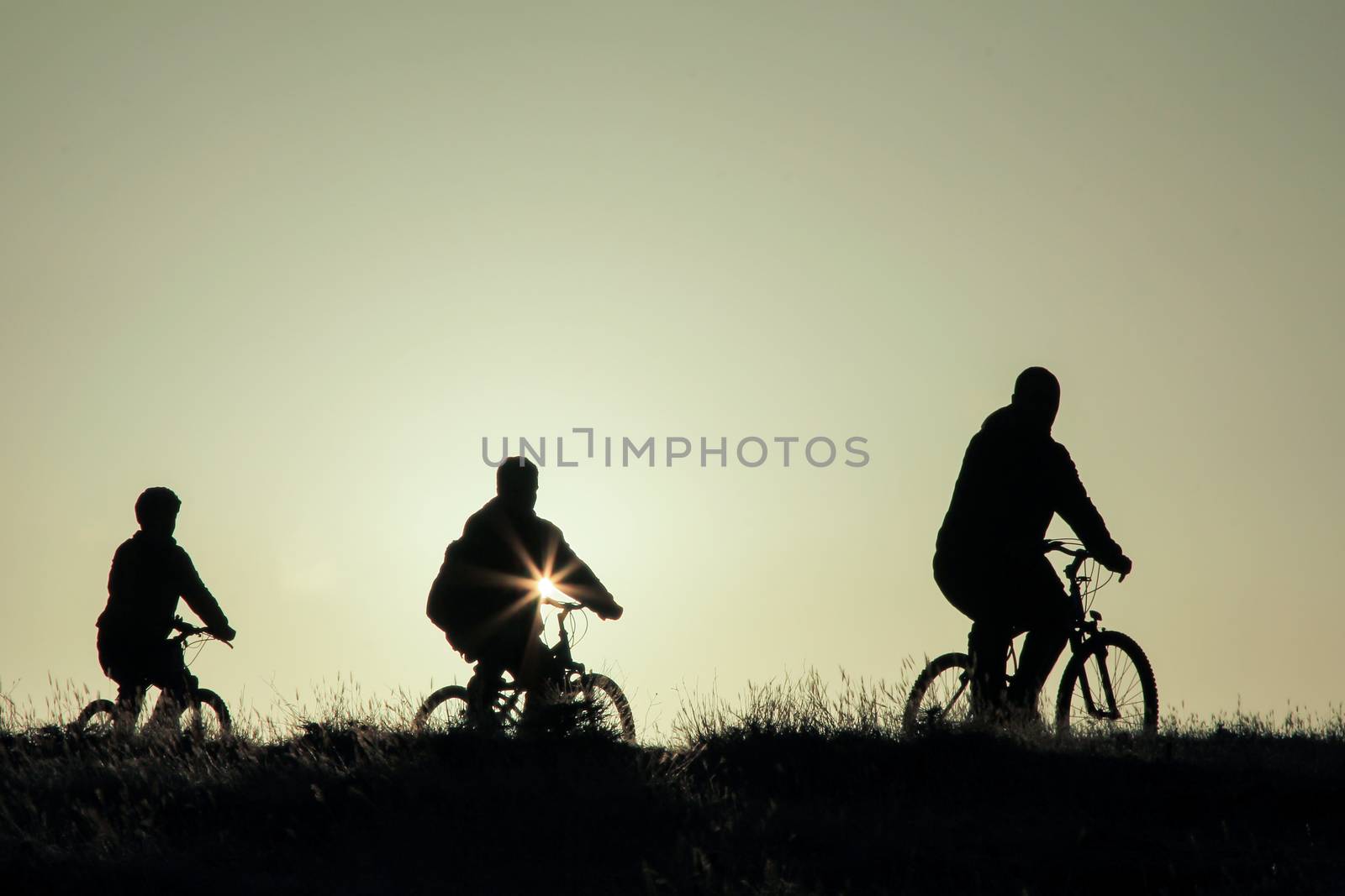 silhouette of a bike trip group