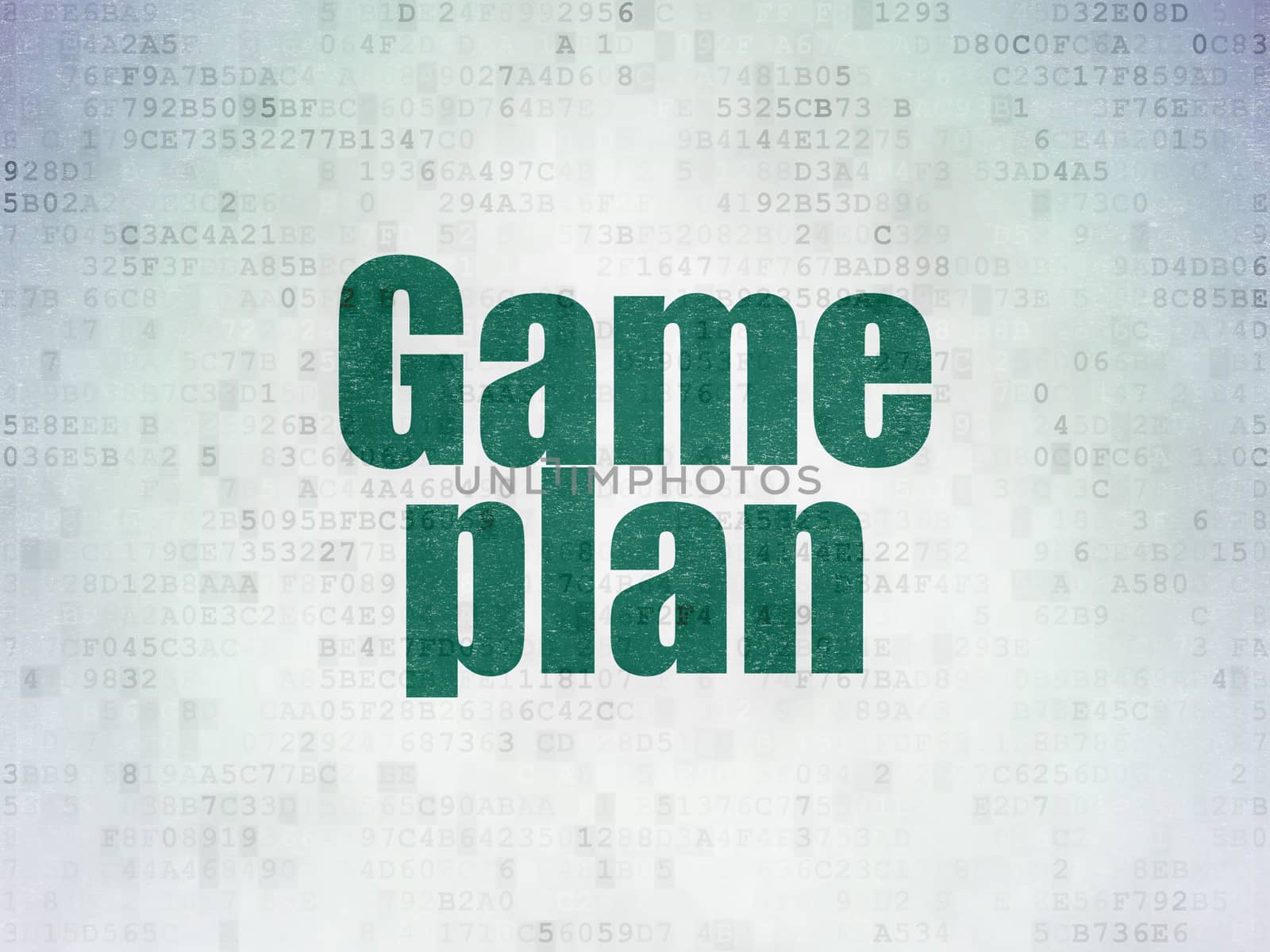 Finance concept: Painted green word Game Plan on Digital Data Paper background