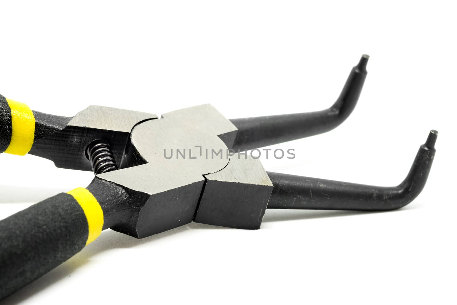 Black open and handled pliers  on a white background.Tools series.