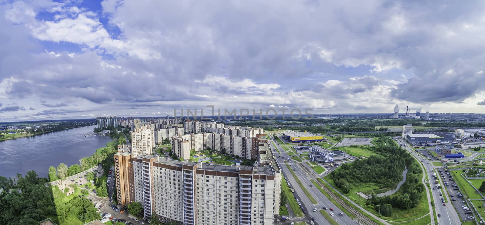 Uptown residential area Rybatskoye district view from skyscraper St. Petersburg Russia