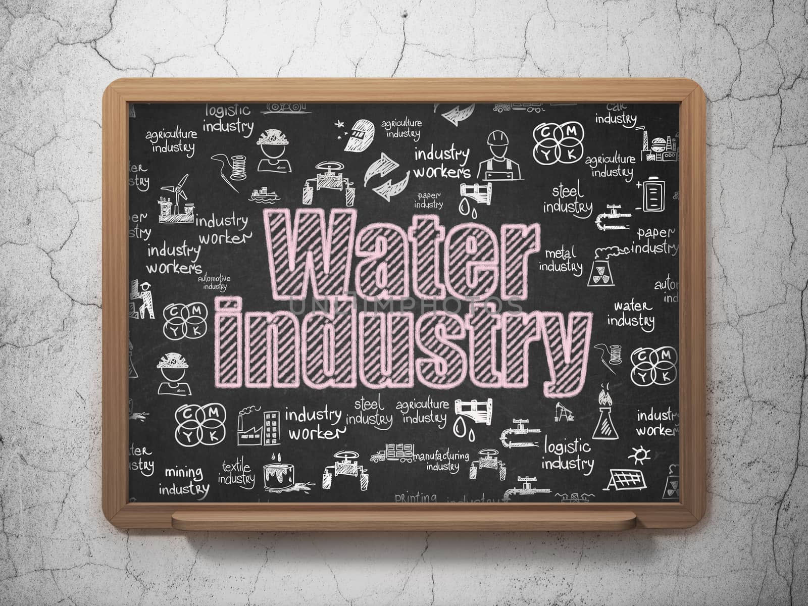 Industry concept: Chalk Pink text Water Industry on School board background with  Hand Drawn Industry Icons, 3D Rendering