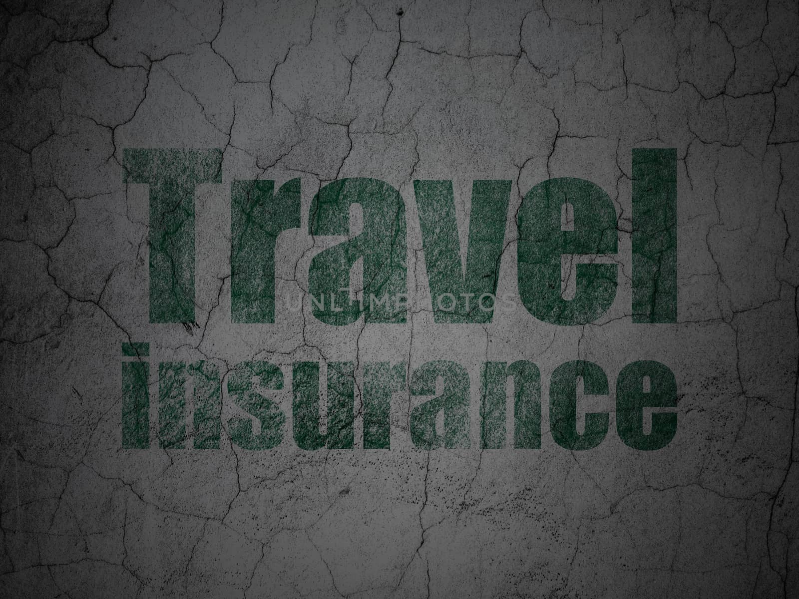 Insurance concept: Green Travel Insurance on grunge textured concrete wall background