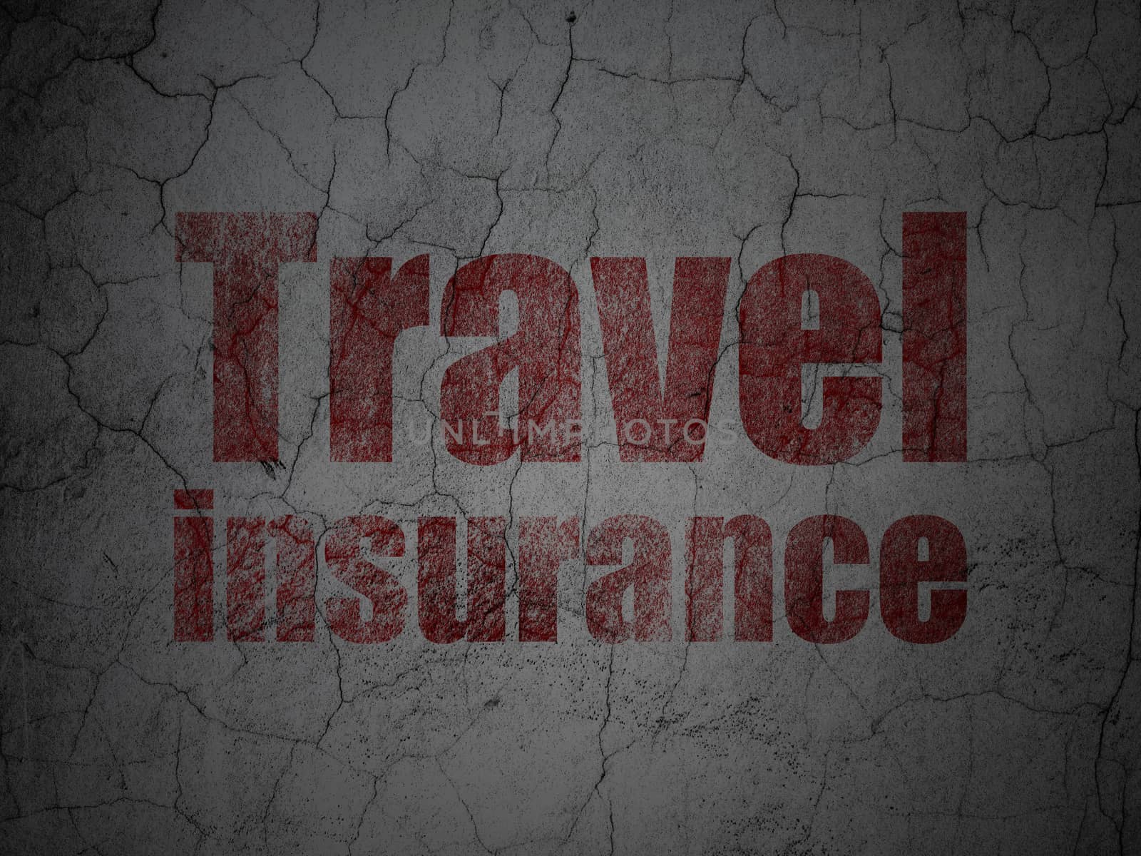 Insurance concept: Red Travel Insurance on grunge textured concrete wall background