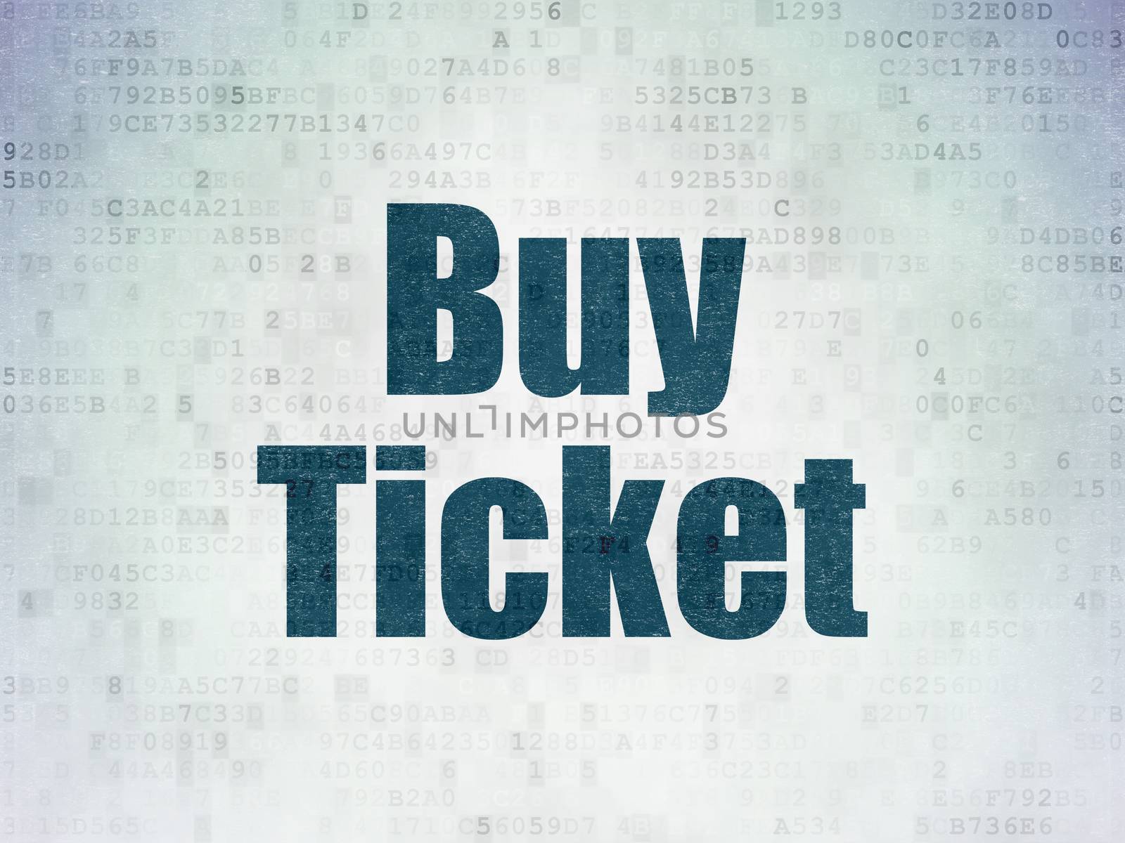 Travel concept: Painted blue word Buy Ticket on Digital Data Paper background
