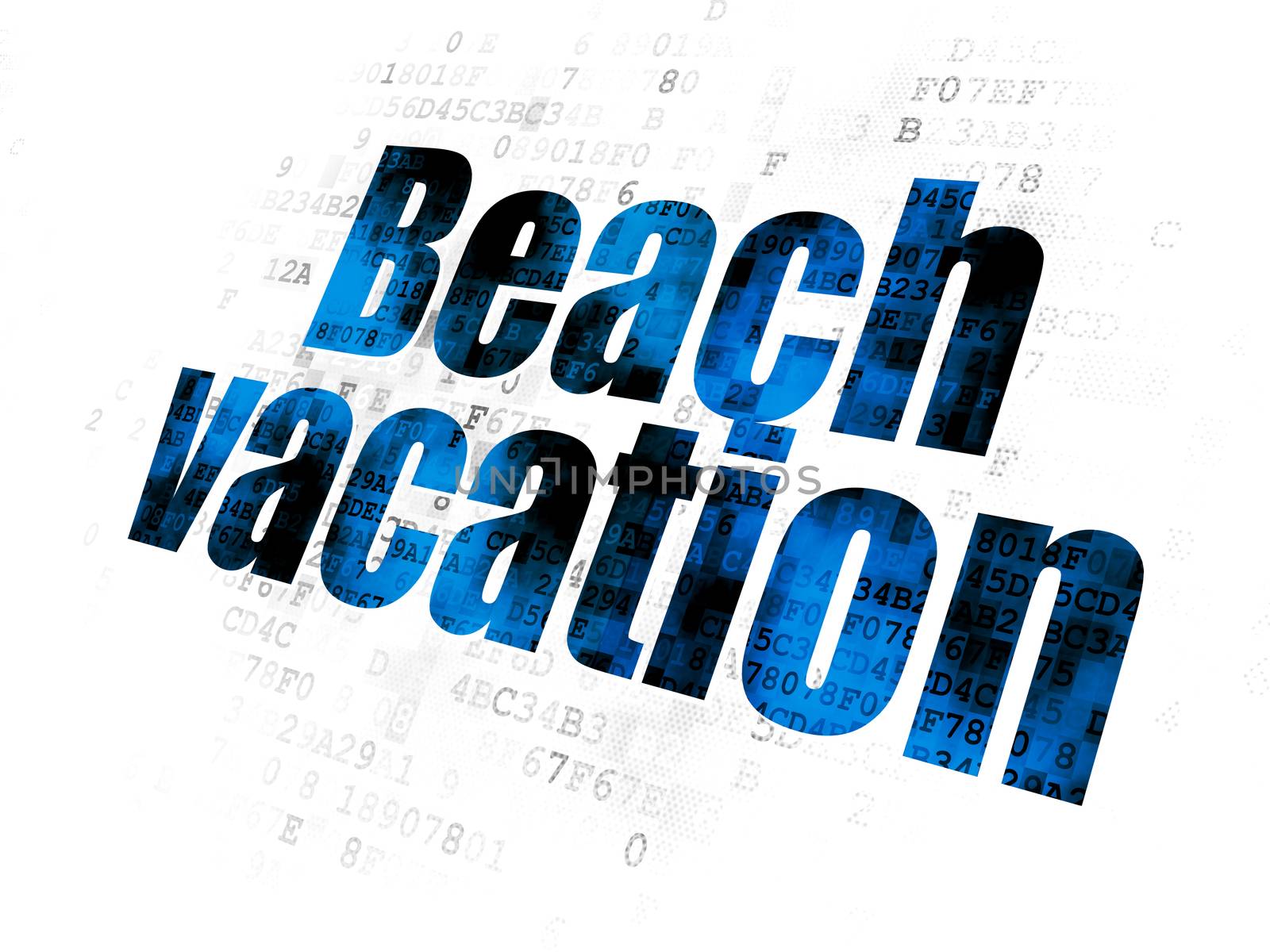 Tourism concept: Pixelated blue text Beach Vacation on Digital background