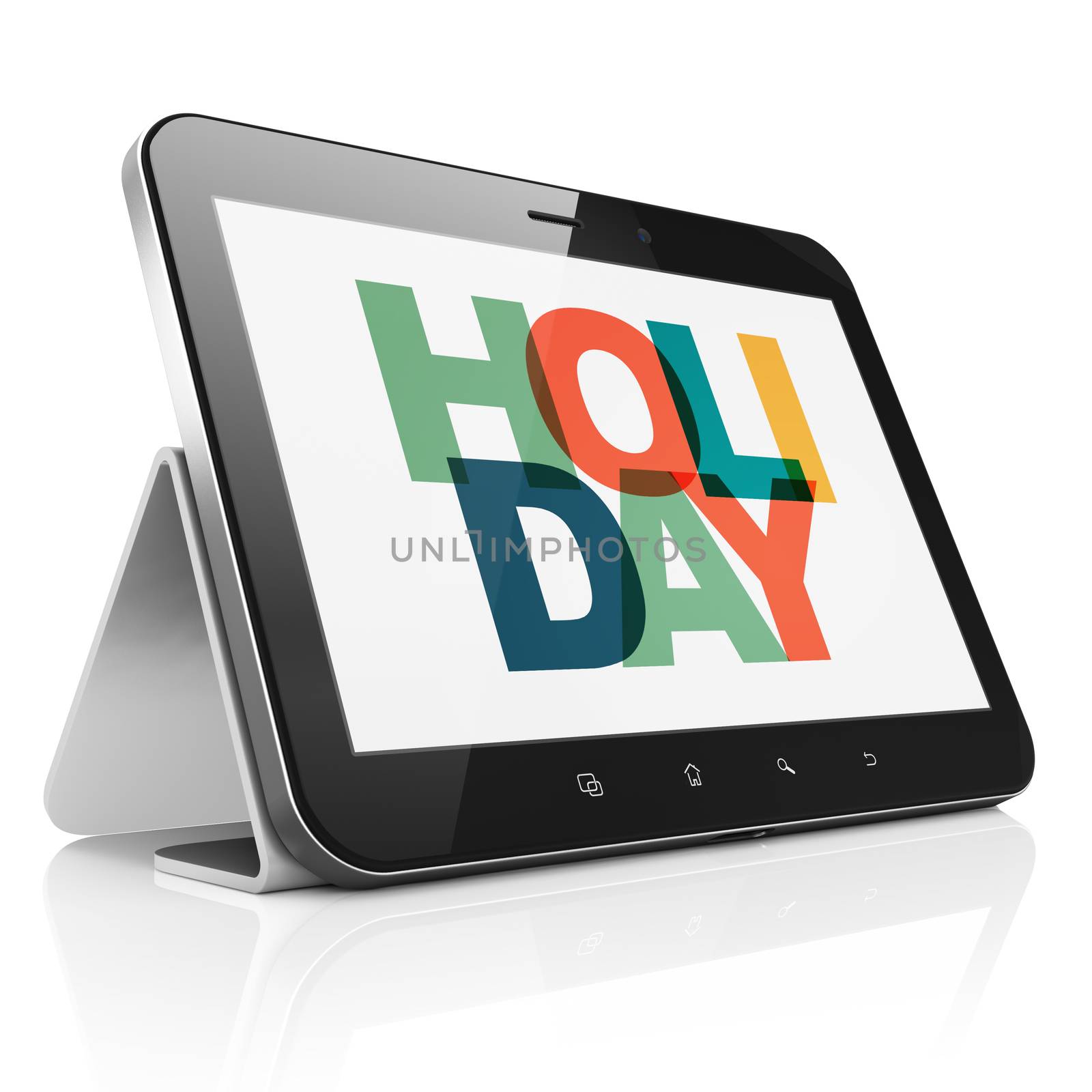 Tourism concept: Tablet Computer with Painted multicolor text Holiday on display, 3D rendering