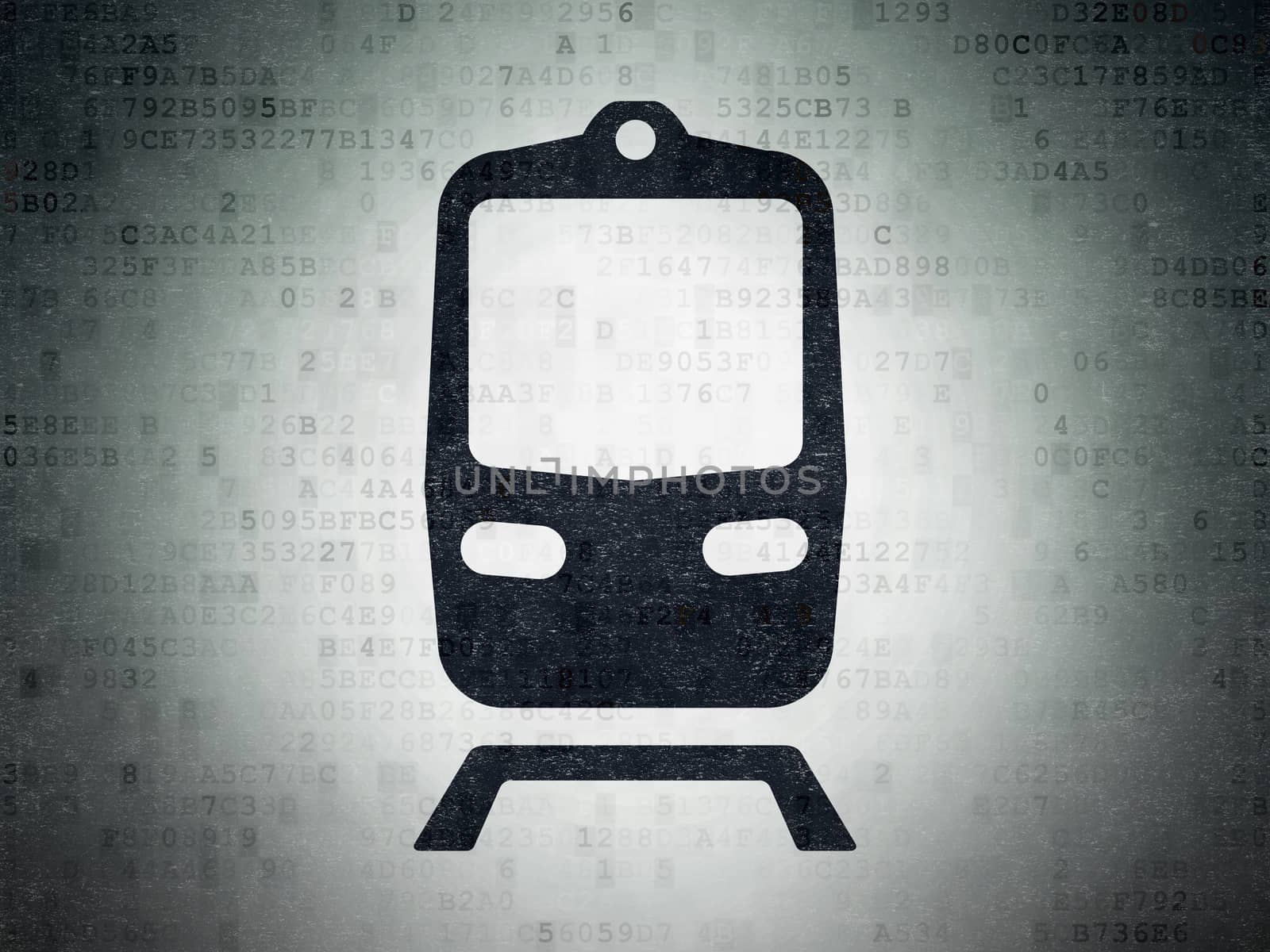Vacation concept: Painted black Train icon on Digital Data Paper background