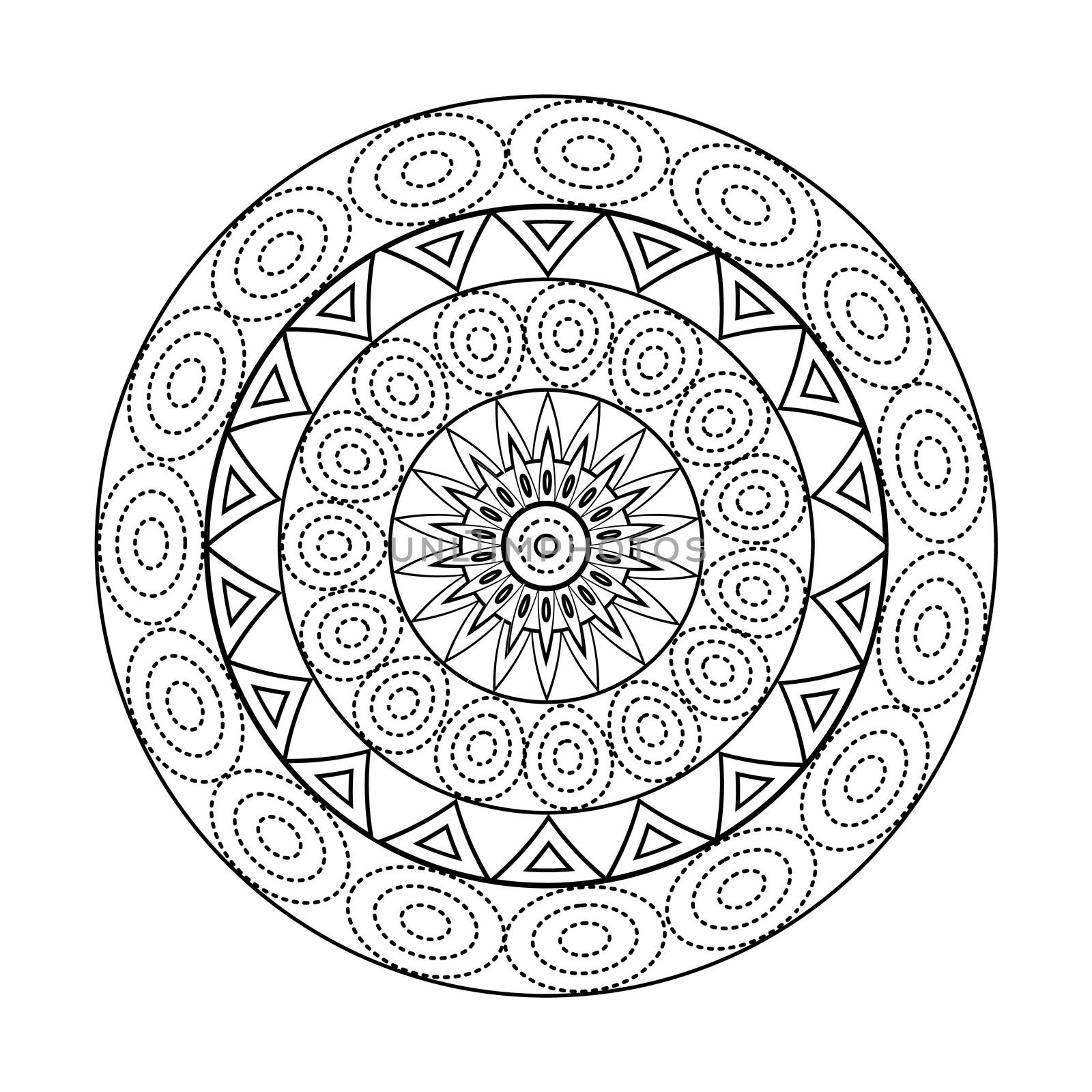Mandalas for coloring book. Decorative black and white round outline ornament. Unusual flower shape. Oriental and anti-stress therapy patterns by Asnia