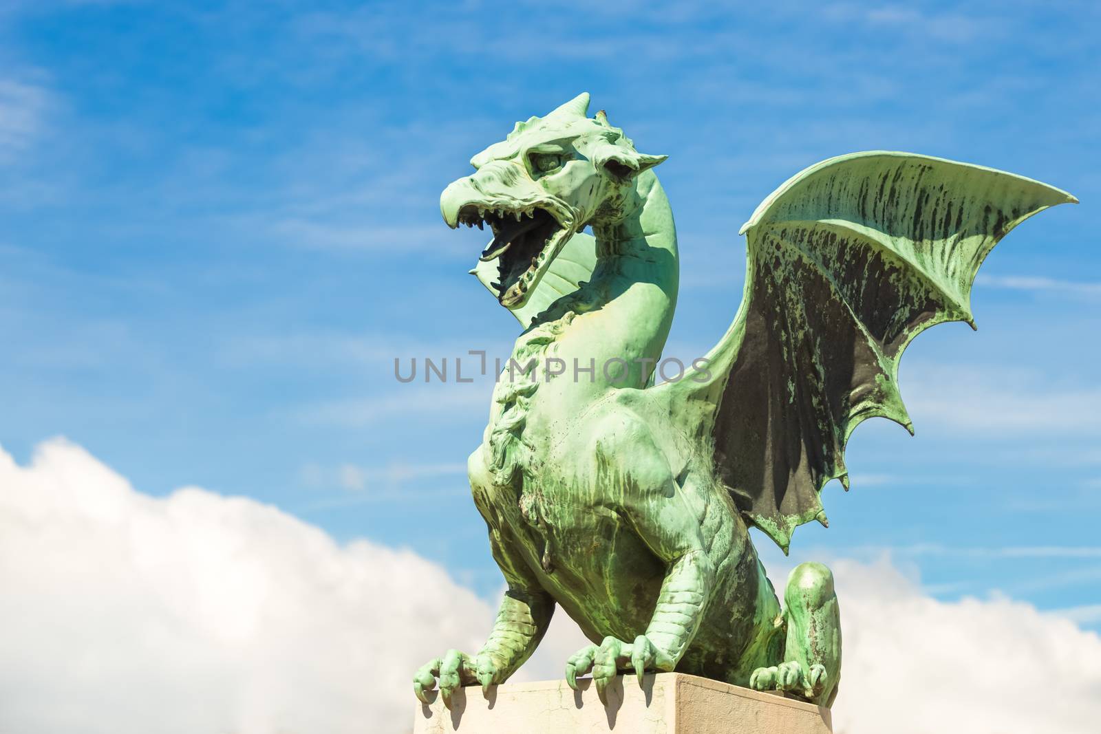 Famous Dragon bridge, Zmajski most, symbol of Ljubljana, capital of Slovenia, Europe.
