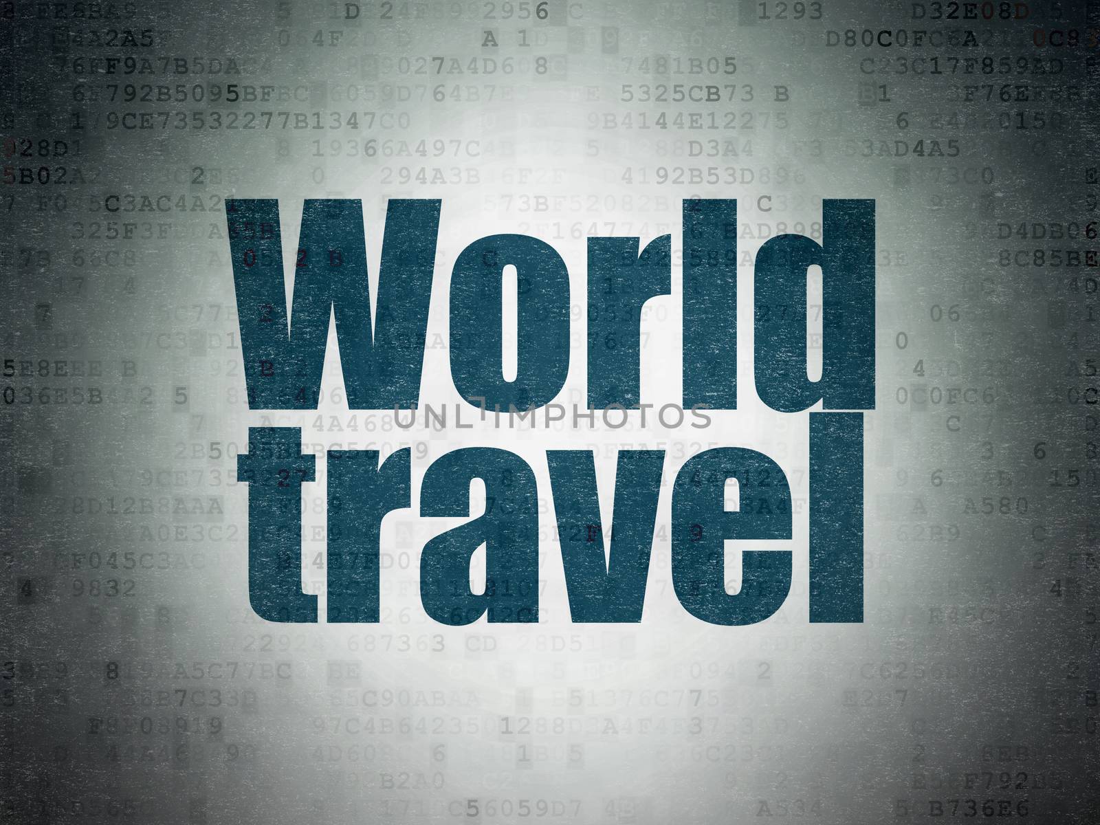 Tourism concept: Painted blue word World Travel on Digital Data Paper background