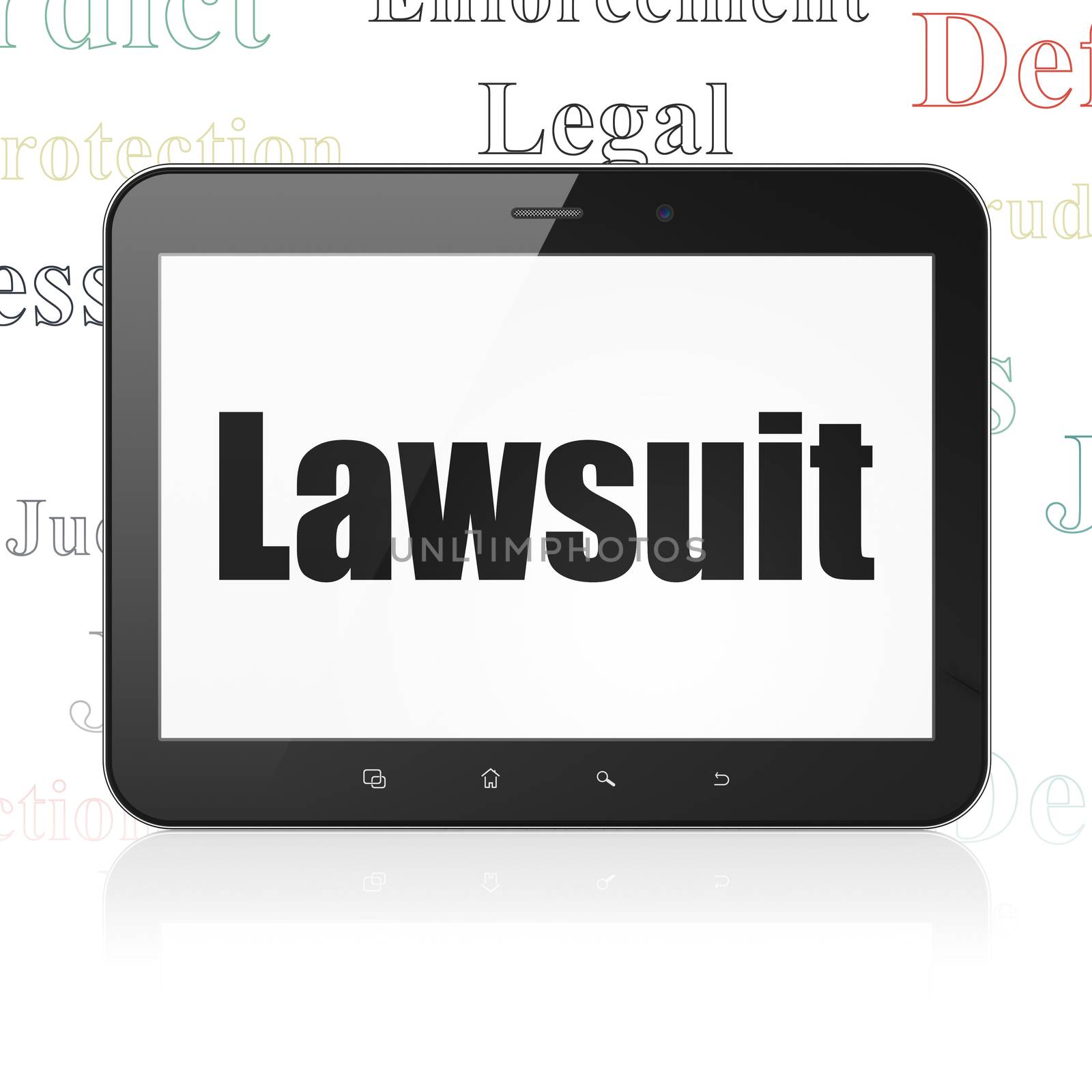 Law concept: Tablet Computer with Lawsuit on display by maxkabakov