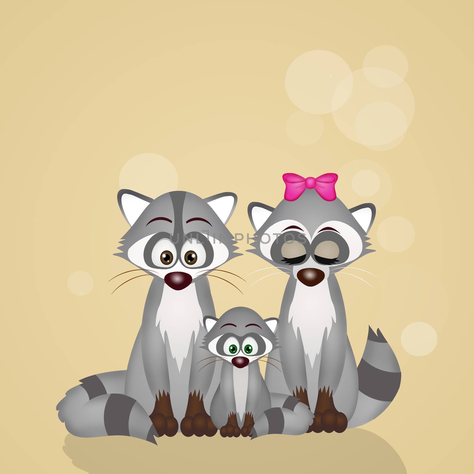 illustration of family of raccoons