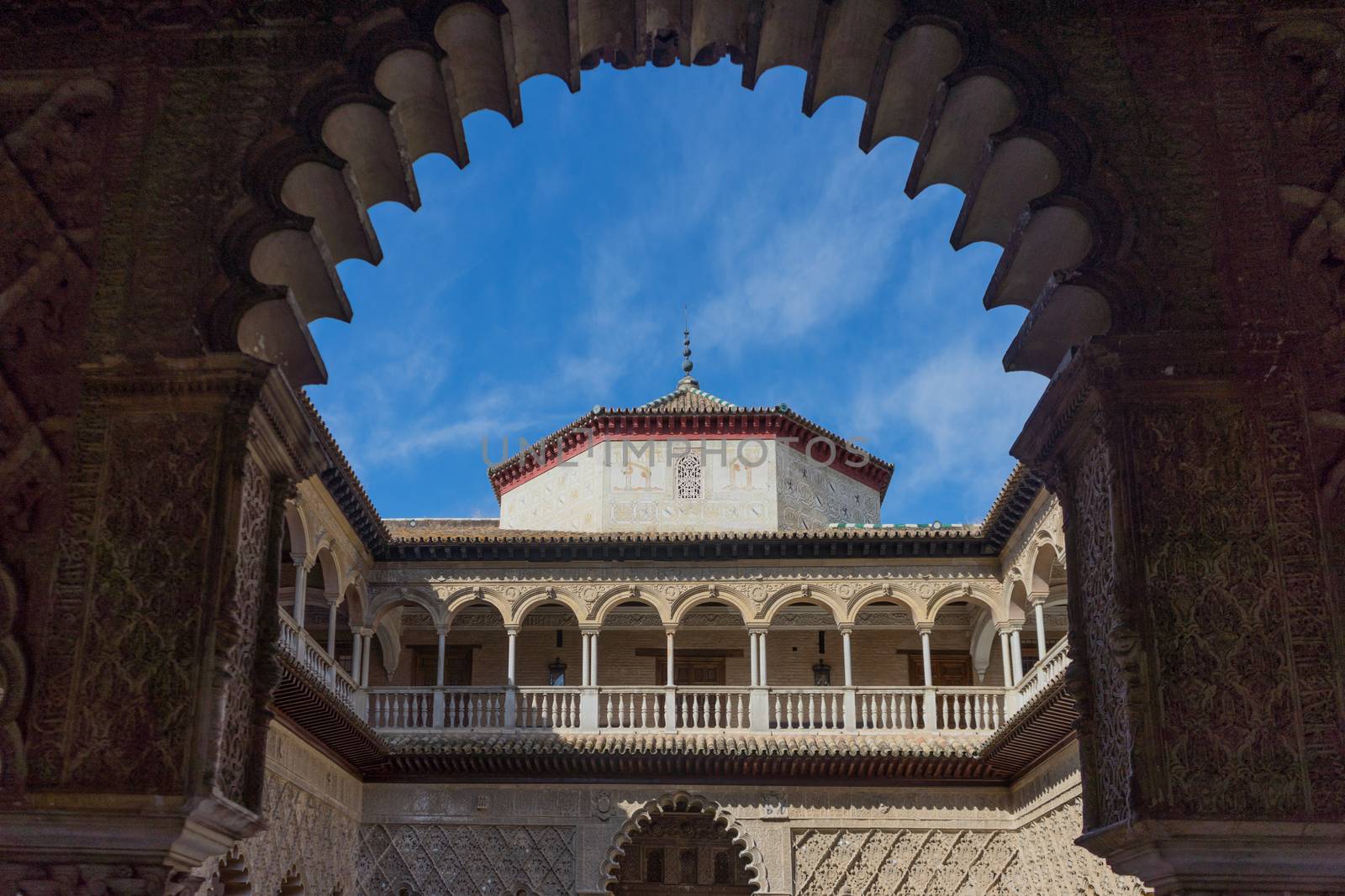 Moorish dome through in the pointed arch in Seville, Spain, Euro by ramana16