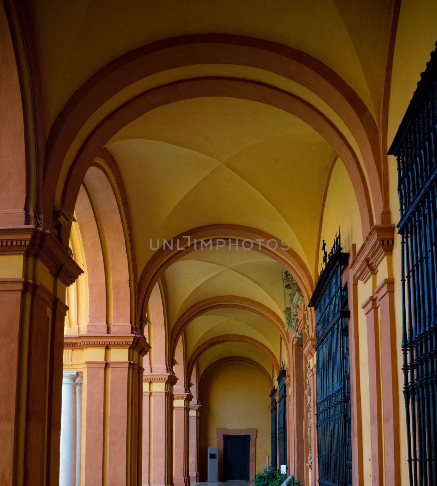 Ochre ceiling of a building in Seville, Spain, Europe