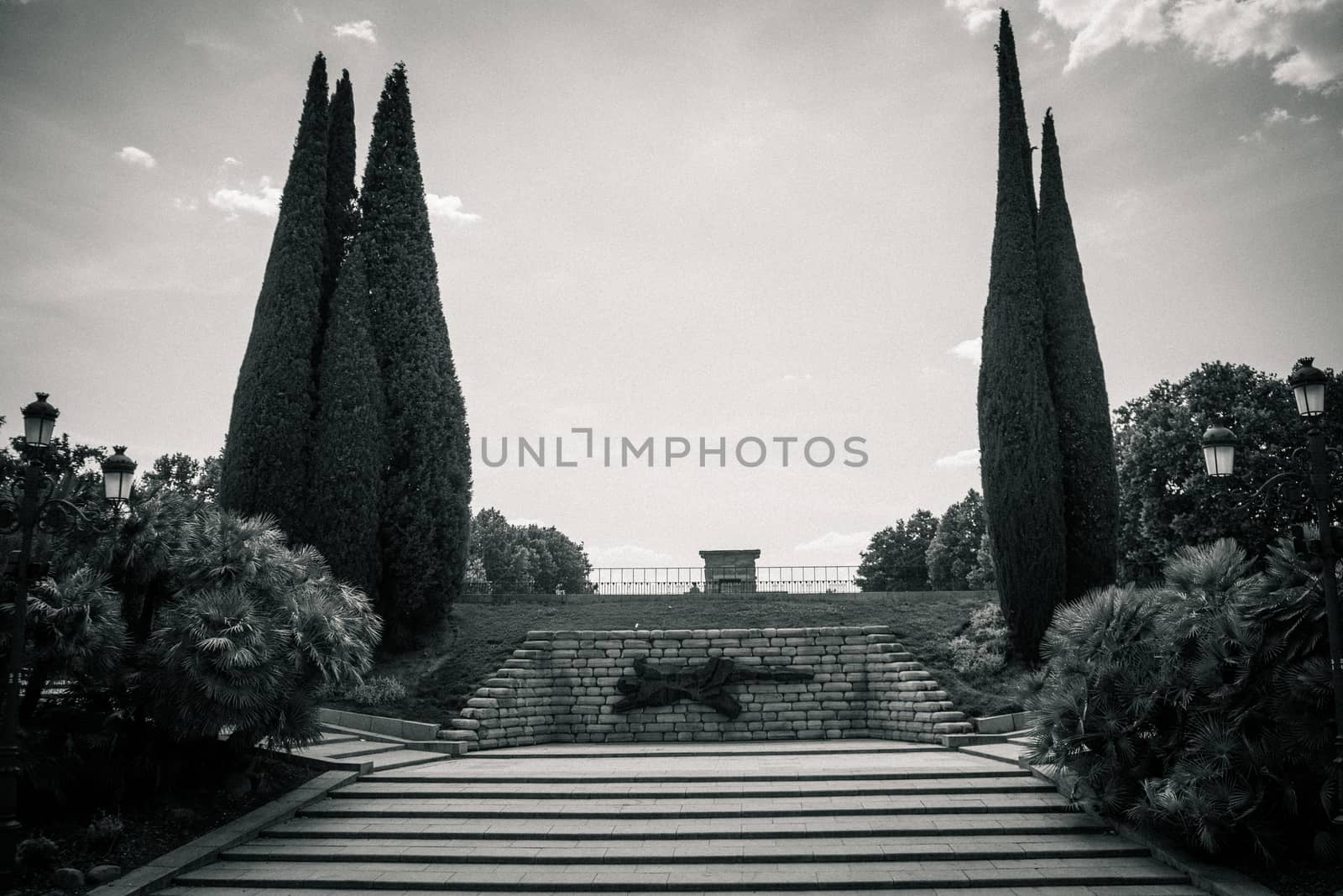 Spanish steps leading to central park in the city of Madrid in Spain, Europe