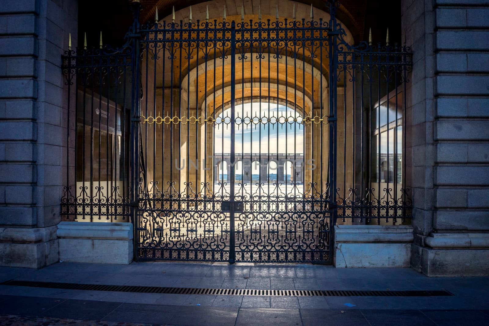 Madrid, Spain - June 17 : The gates of the royal palace in Madrid, Spain, Europe on June 17, 2017