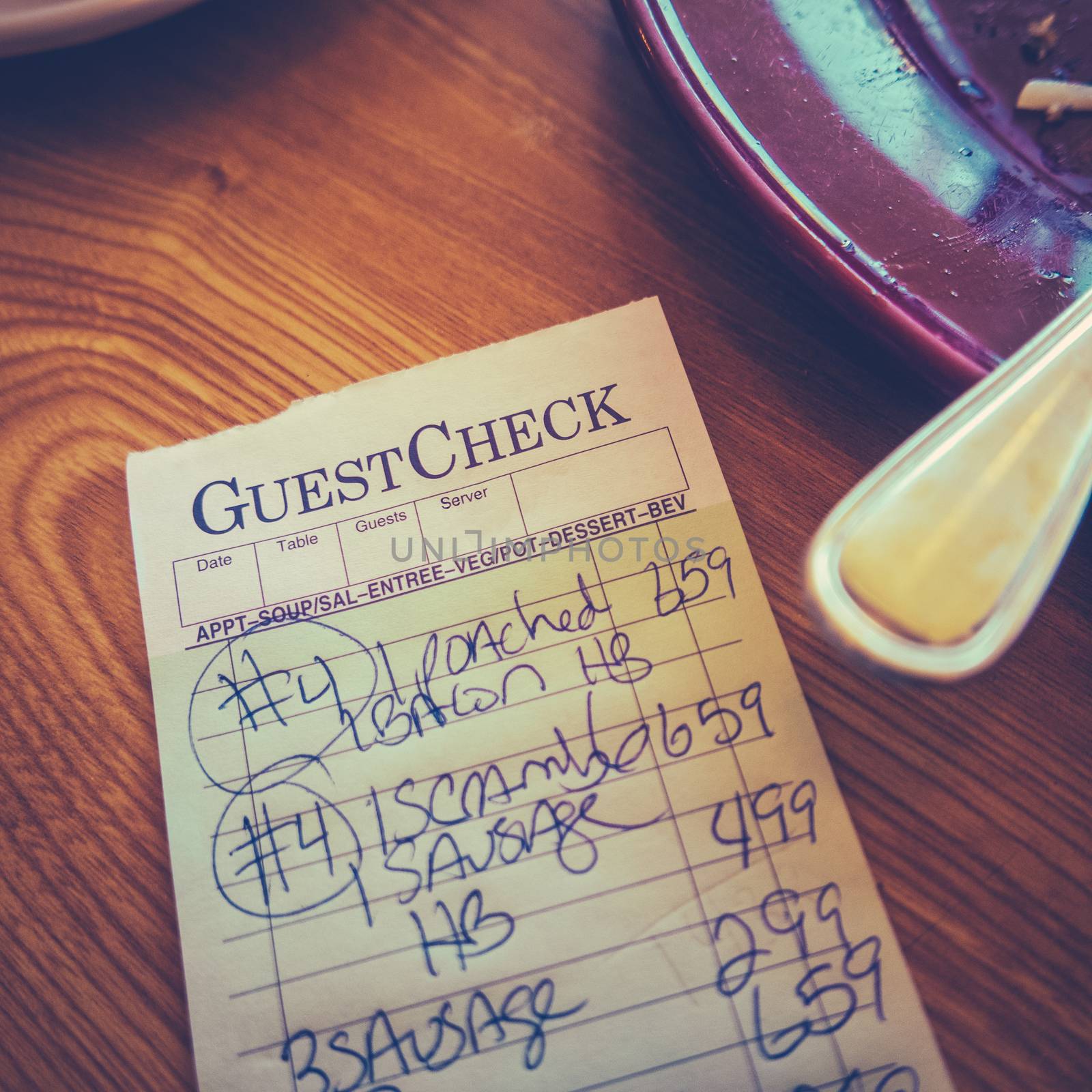 Retro Filtered Check At A Breakfast Diner