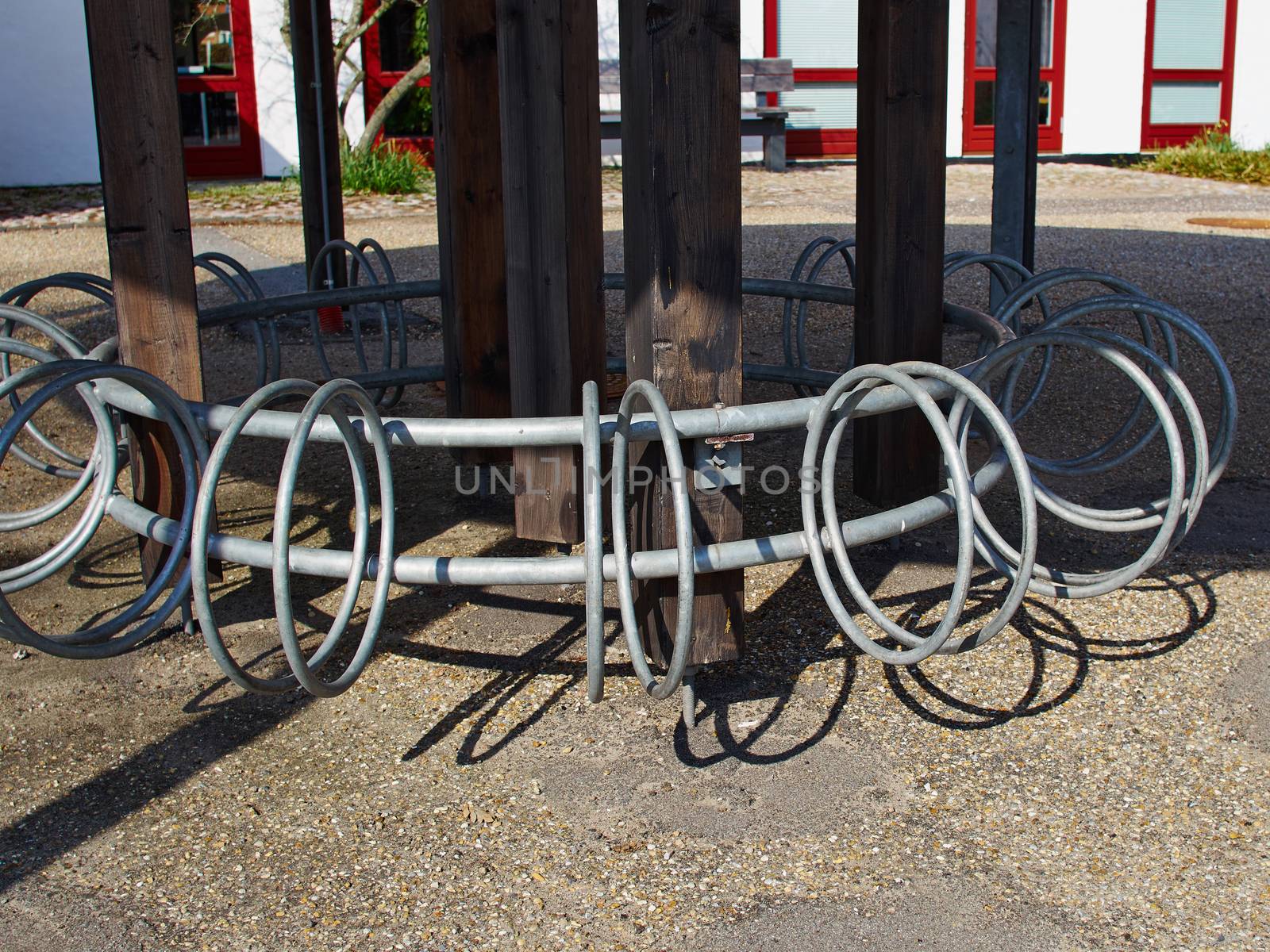 Parking space rack for bicycles bikes made from metal in a city