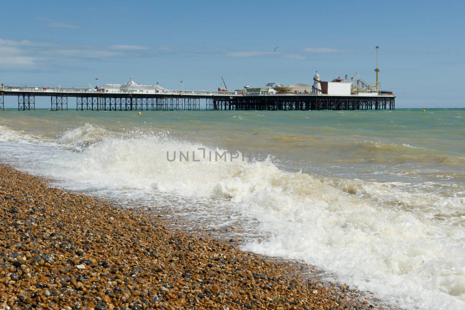 Beach view of Brighton pier, United Kingdom.