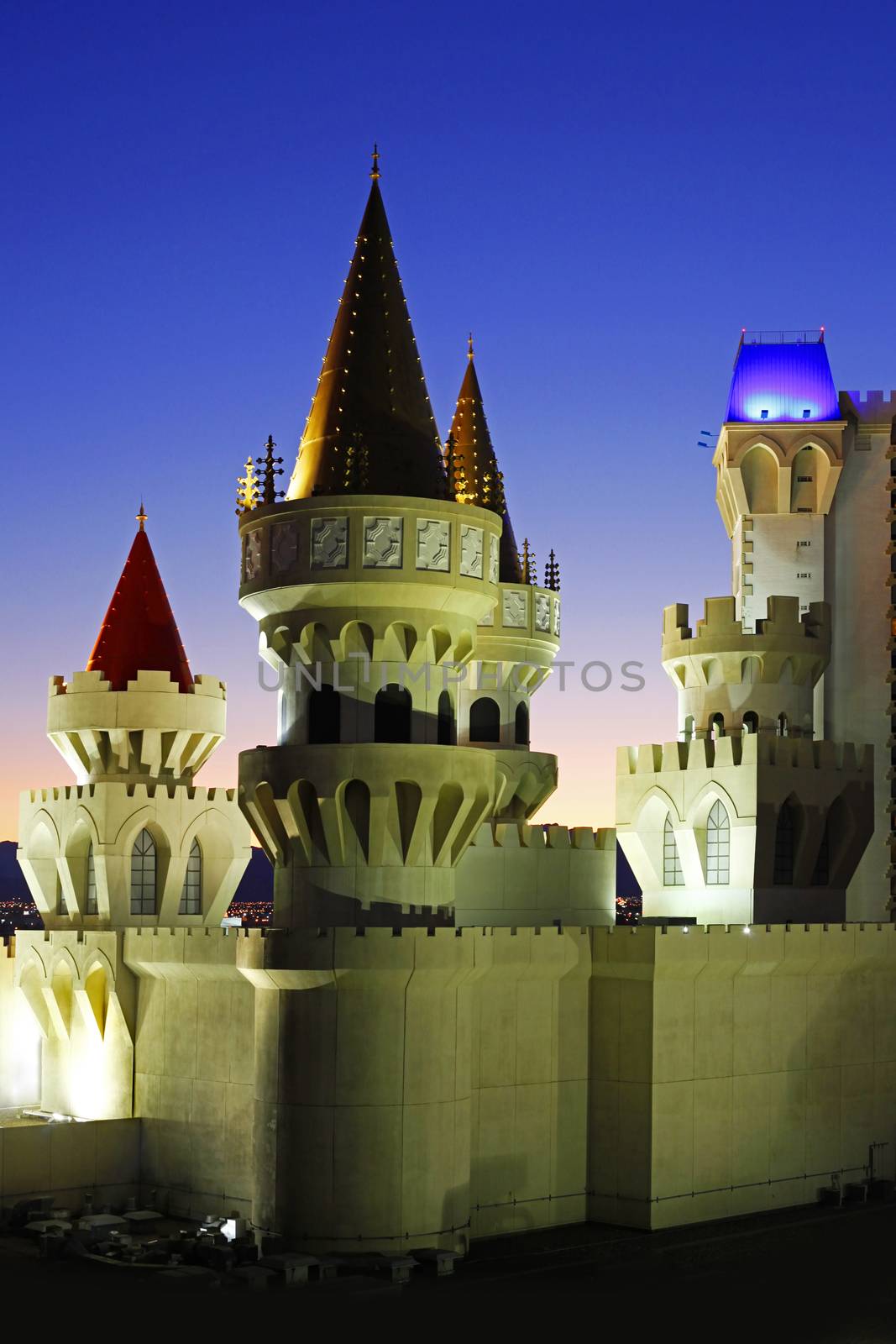 Las Vegas, Nevada, USA - September 19, 2011: The Excalibur Hotel & Casino is shown in this image taken at night on September 19, 2011 in Las Vegas, Nevada.