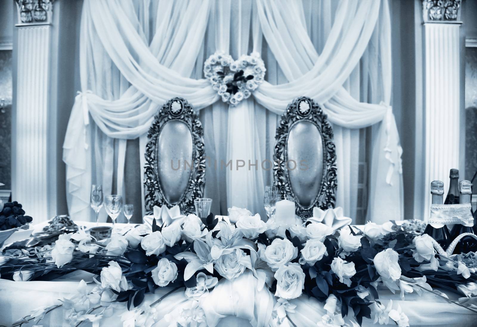 Close up of beautifully laid tables at wedding reception venue