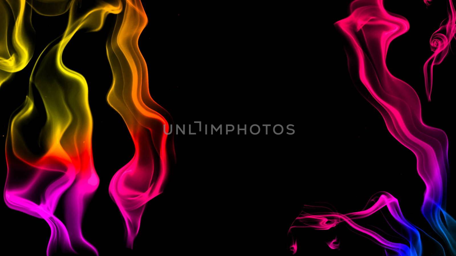 CG animation of colorful smoke on a black background. Juicy and fresh color. 3D rendering