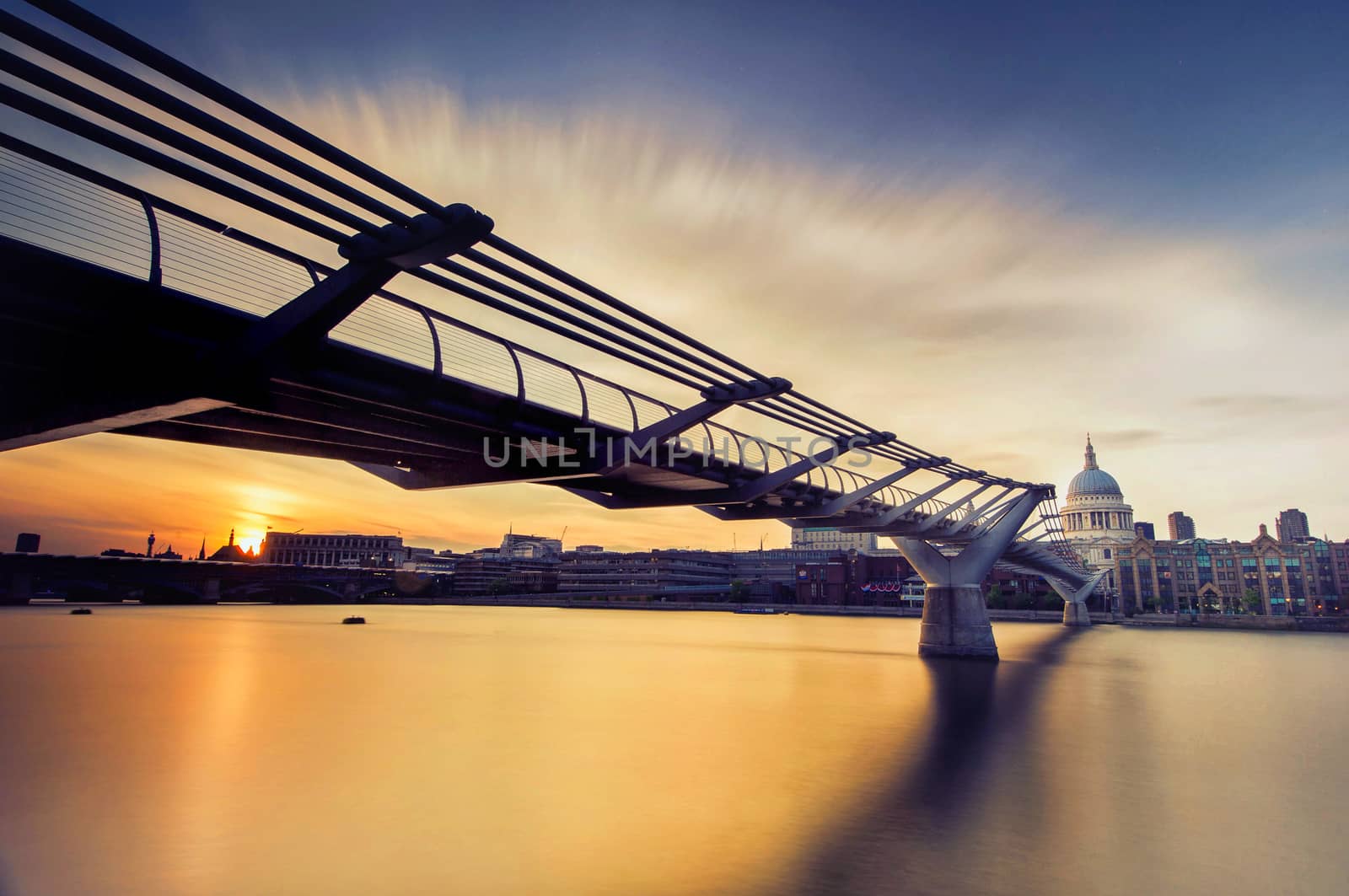 St. Pauls cathedral and Millennium Bridge, London, UK