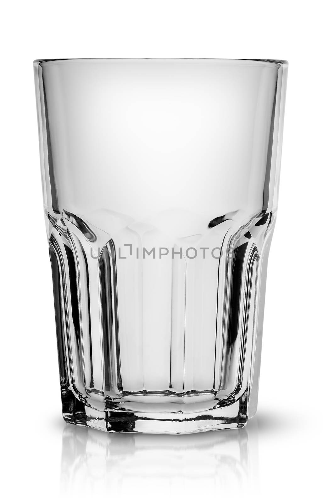 Empty faceted glass for smoothies isolated on white background